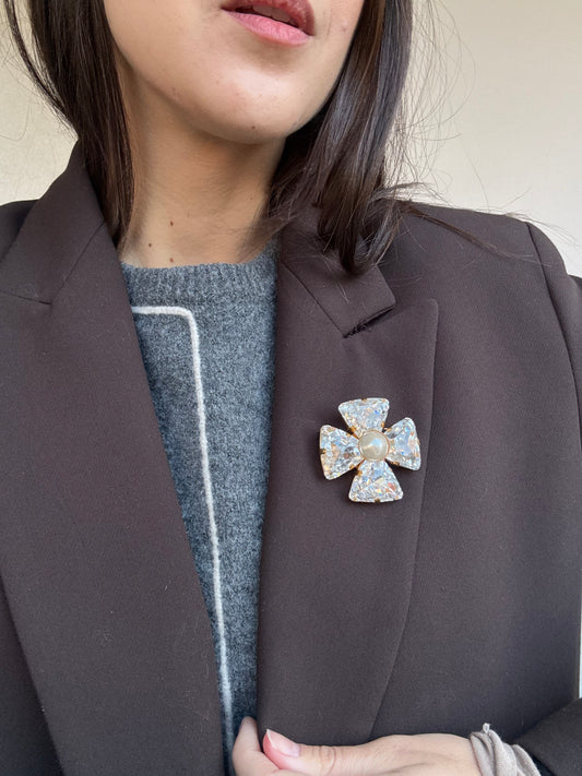 Broche Philippe Ferrandis vintage - Croix cristaux et perles