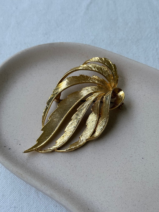 Broche vintage - Motif feuilles dorées XL