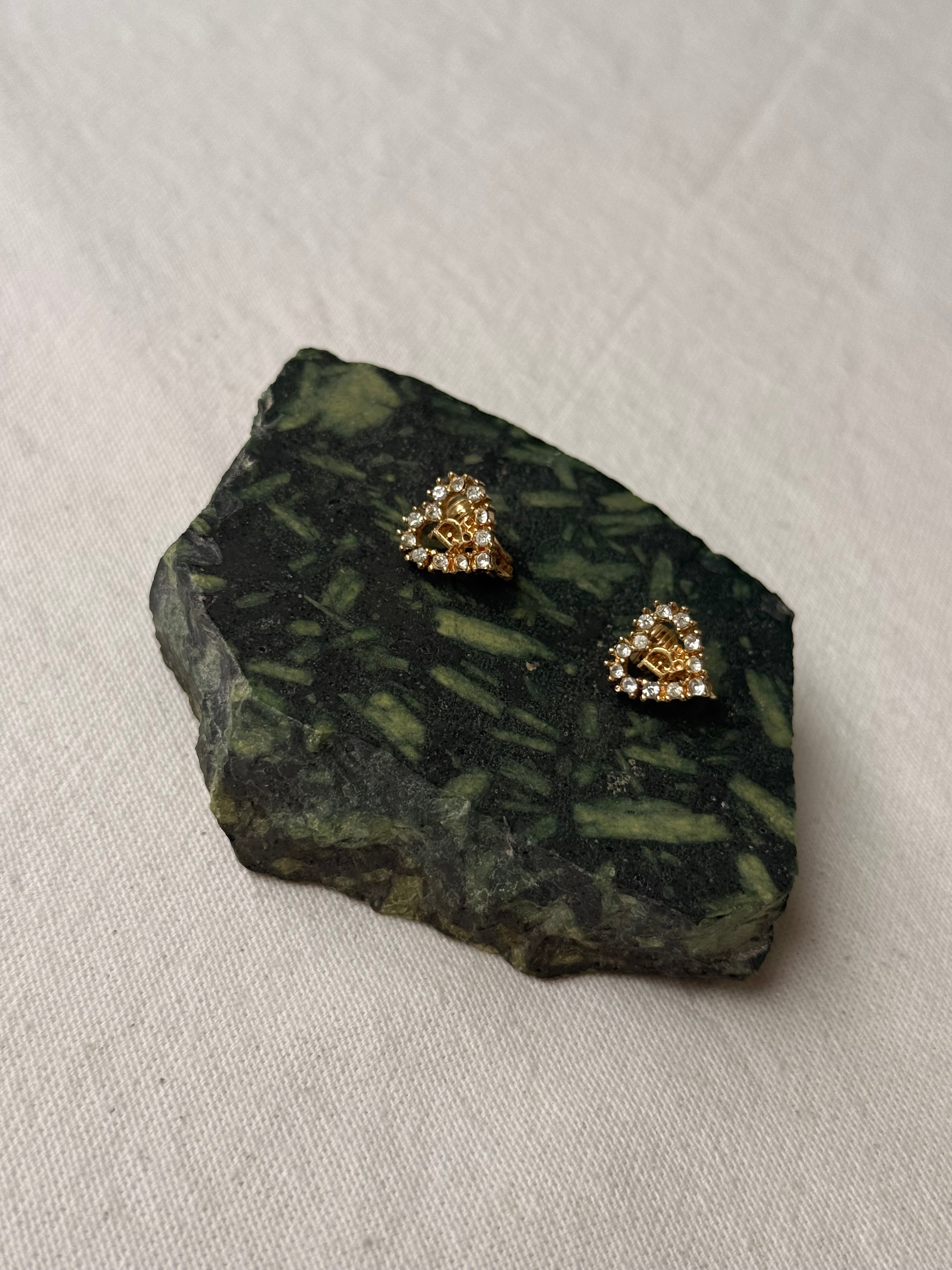 Boucles d’oreilles Christian Dior vintage - Cœurs strass inscription Dior