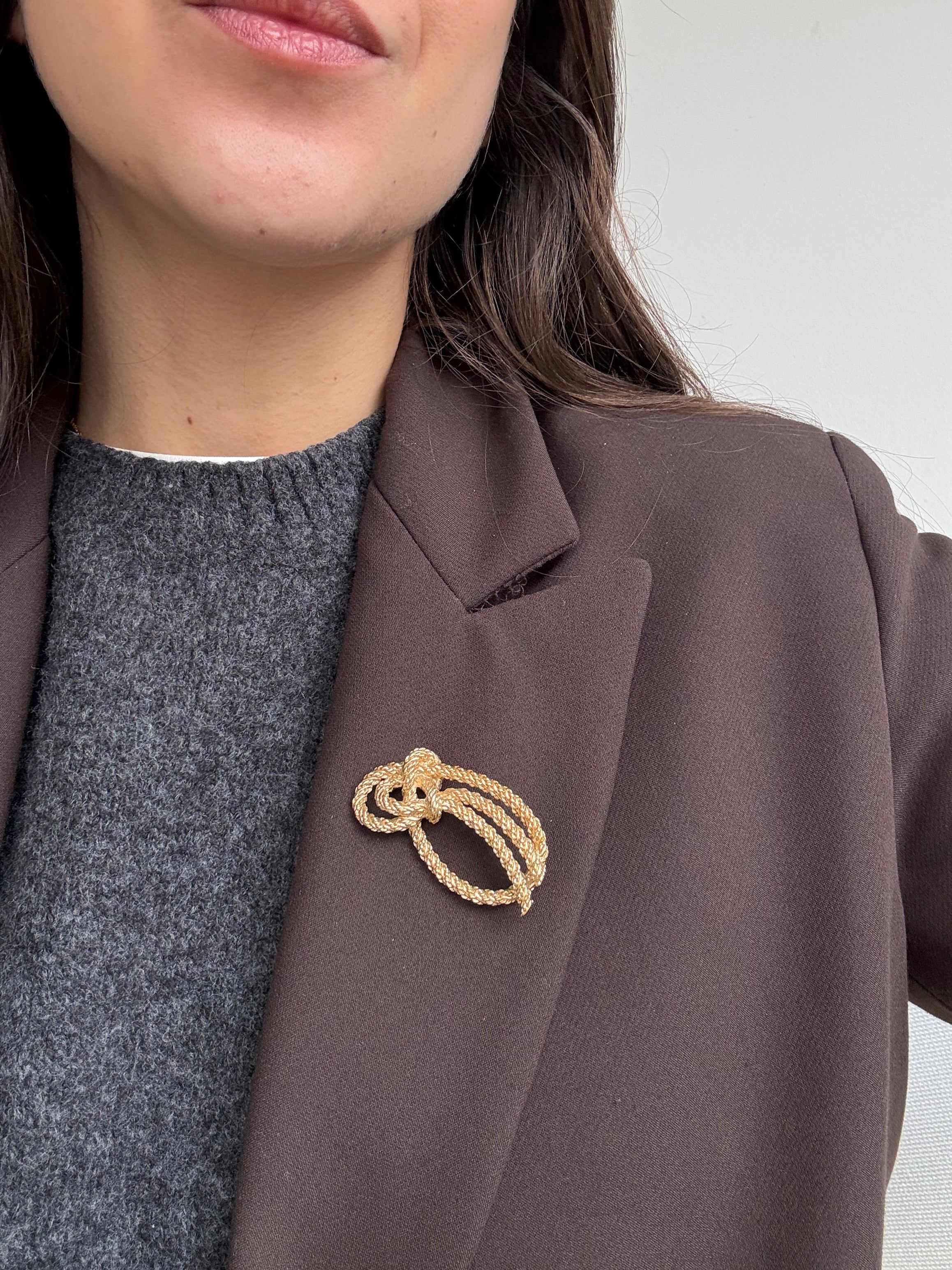 Broche Christian Dior vintage - Noeud doré cordage