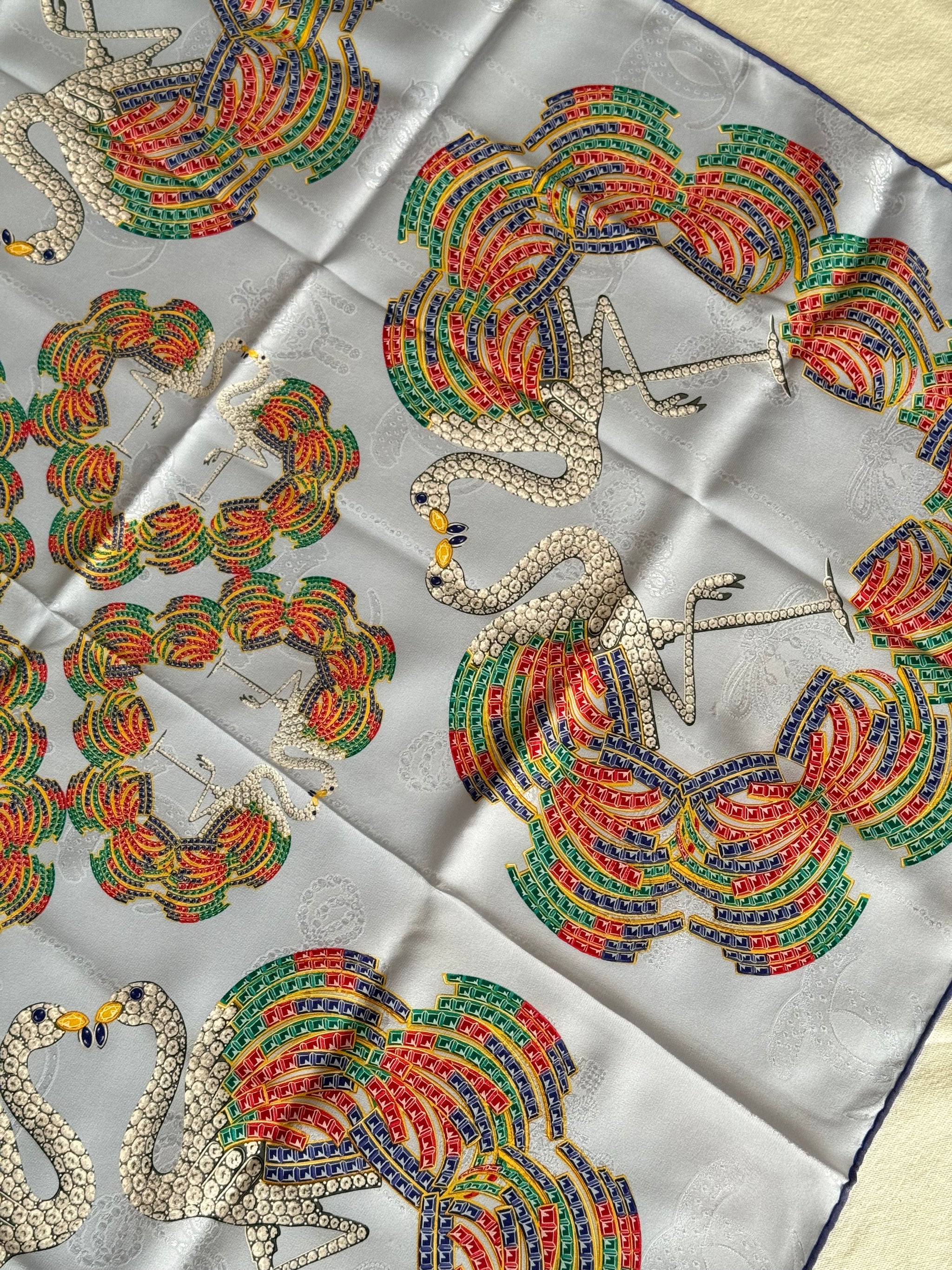 Cartier Scarf – Swan and multicolor feather motifs