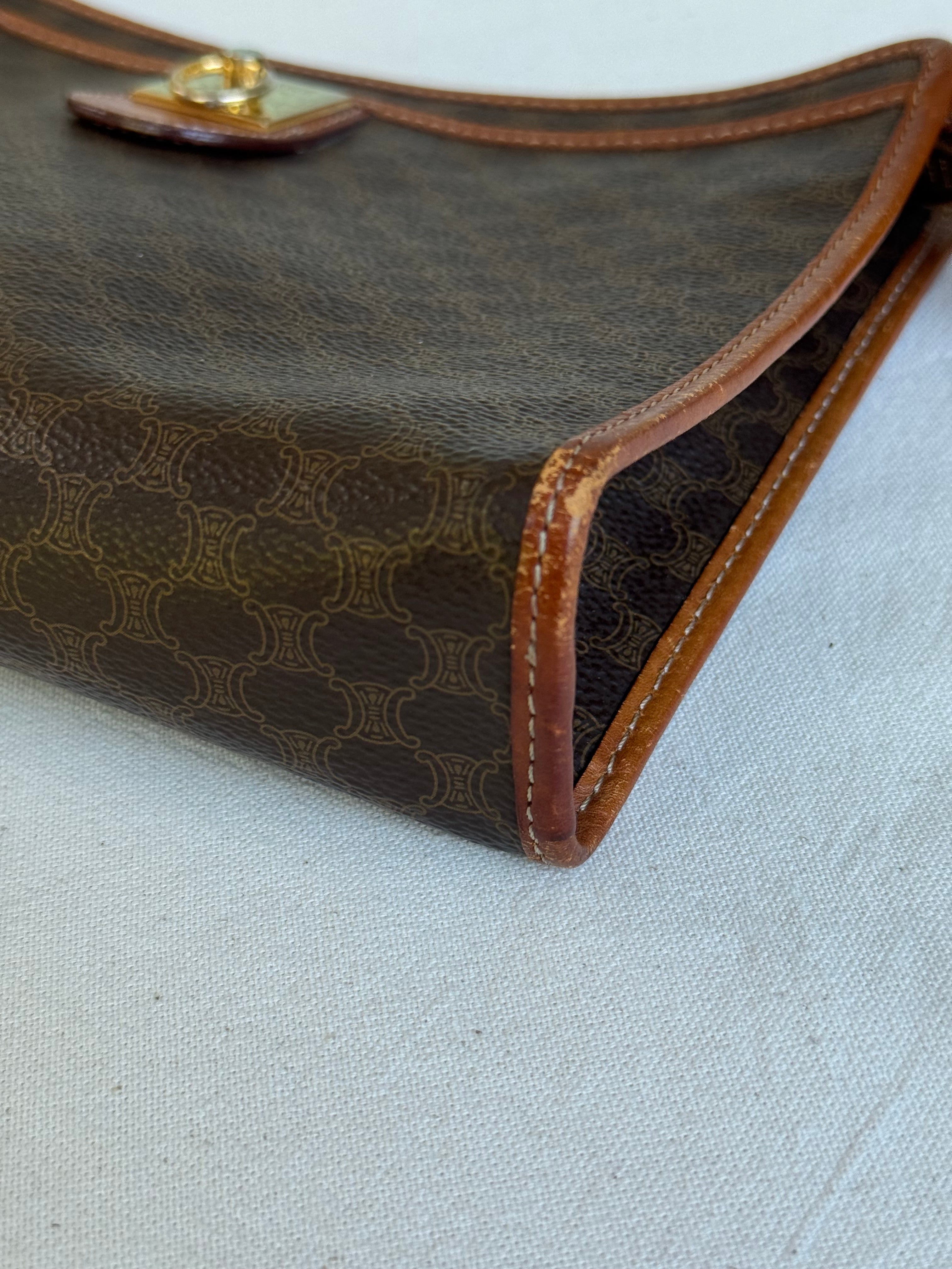 Pochette Céline vintage - Toile triomphe et cuir cognac