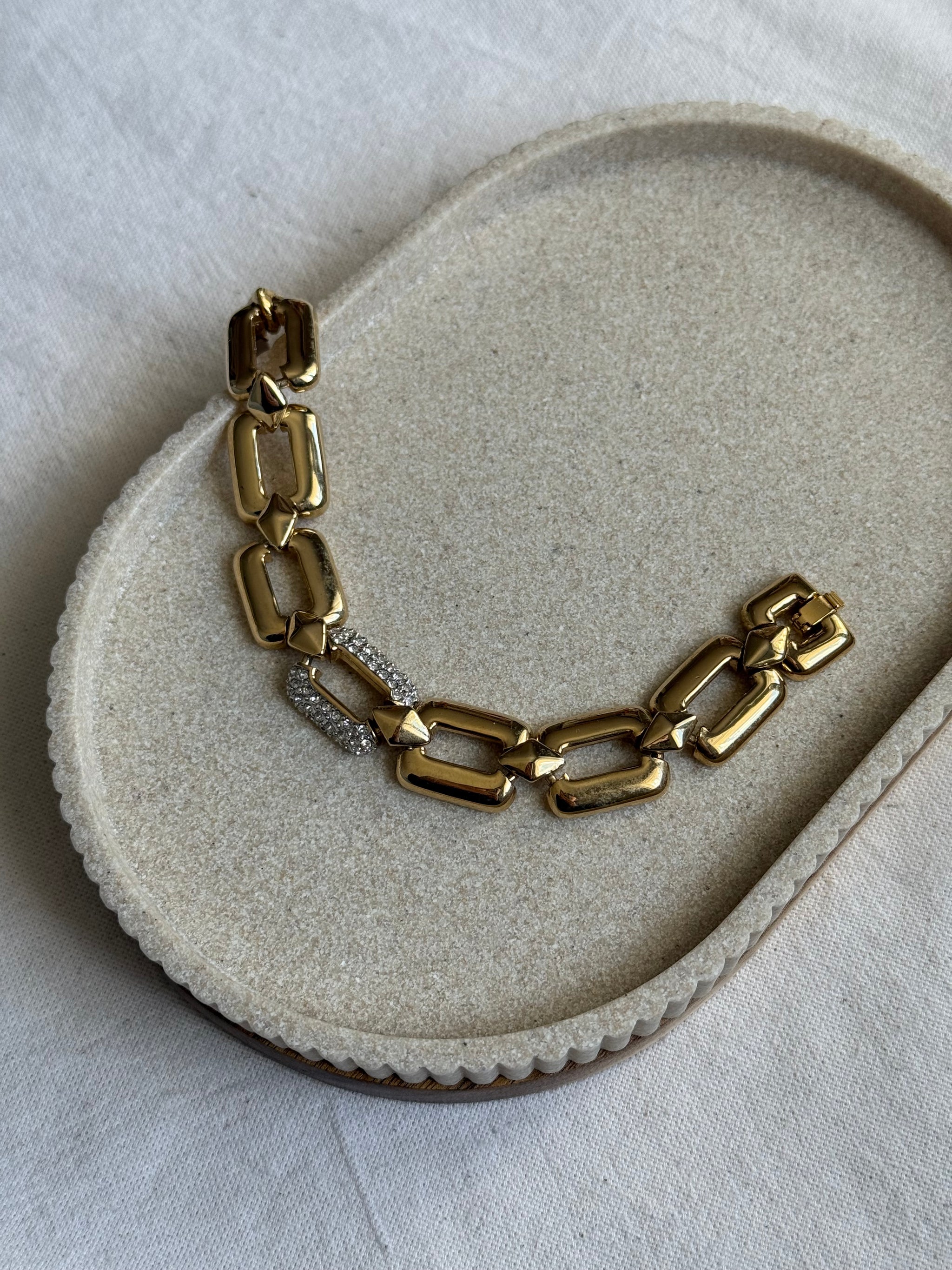 Bracelet vintage - Maillons dorés et strass