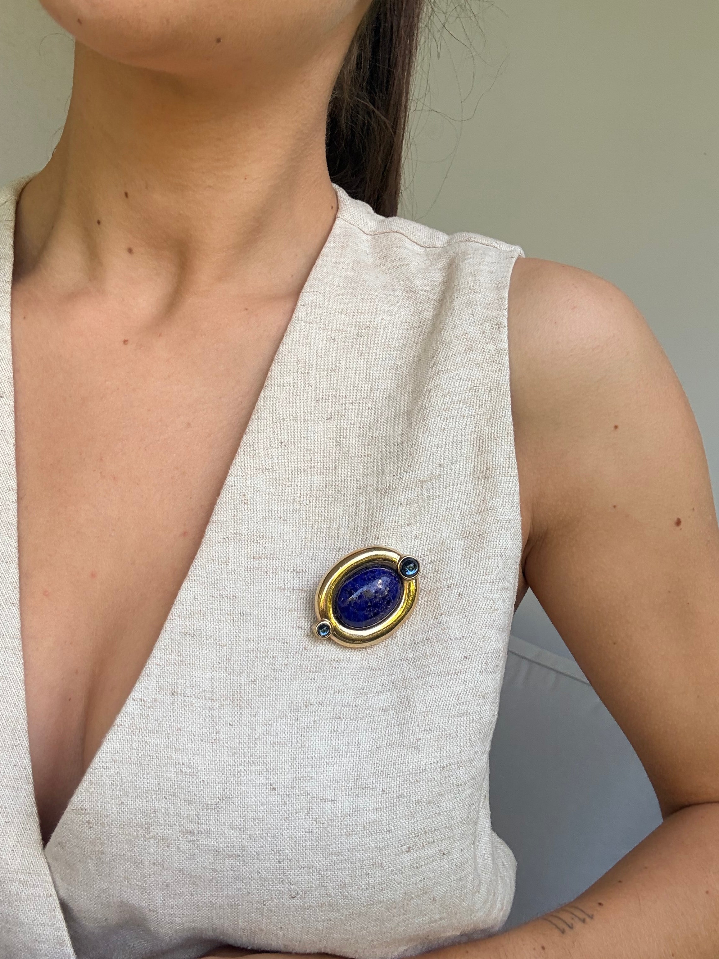 Broche Agatha vintage - Pierre bleue