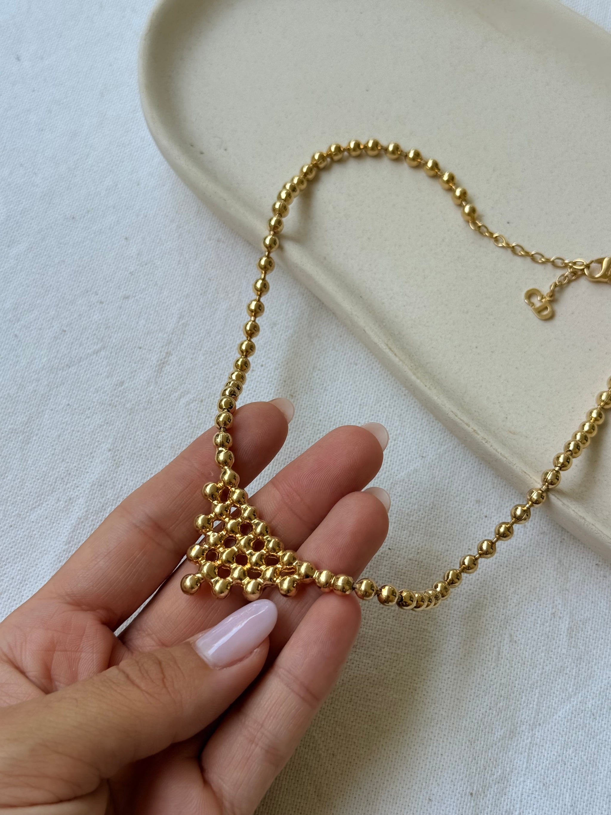 Collier Christian Dior vintage - maille boule cristaux et strass