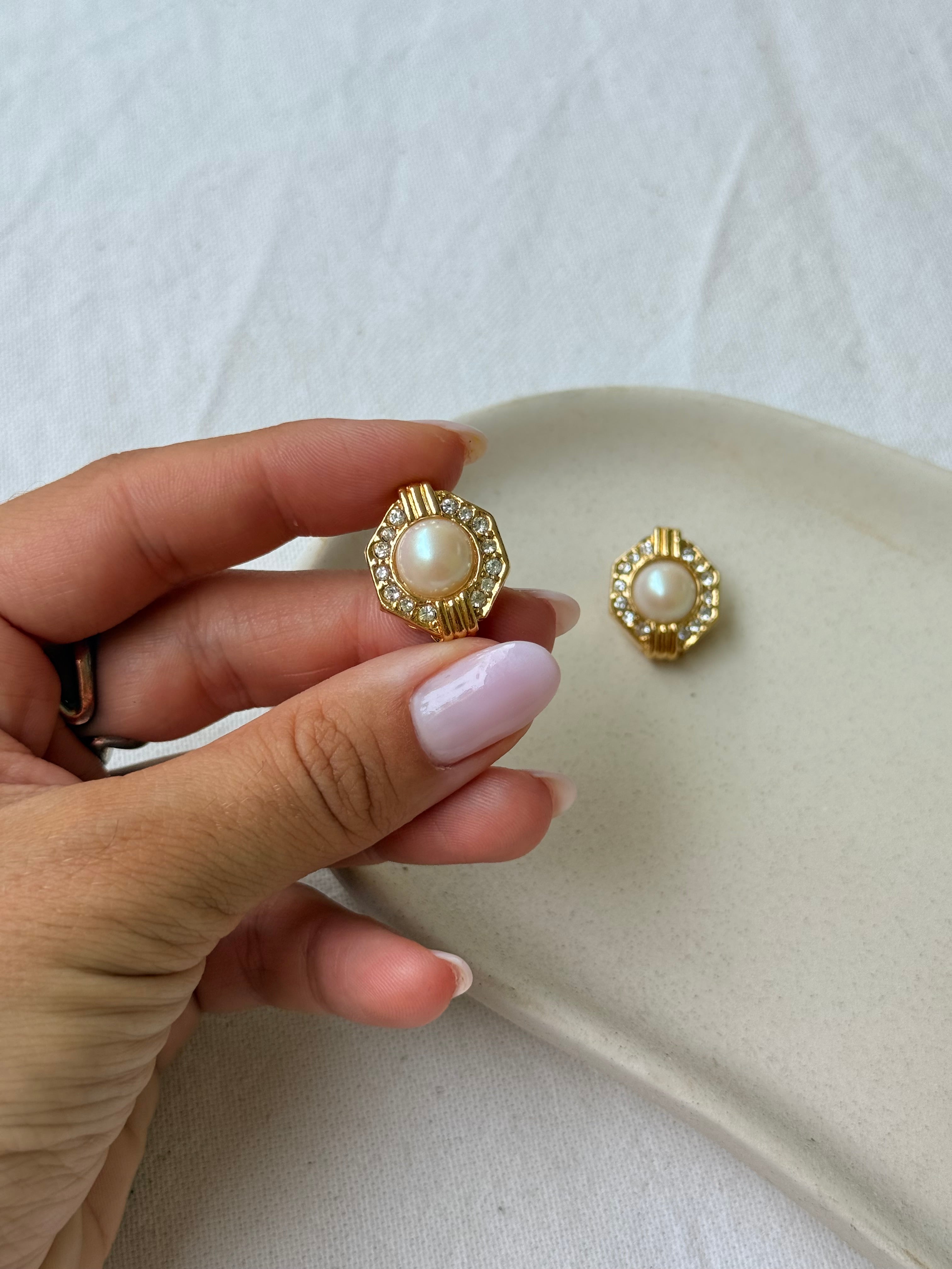 Boucles d’oreilles vintage - Perles et strass fantaisie