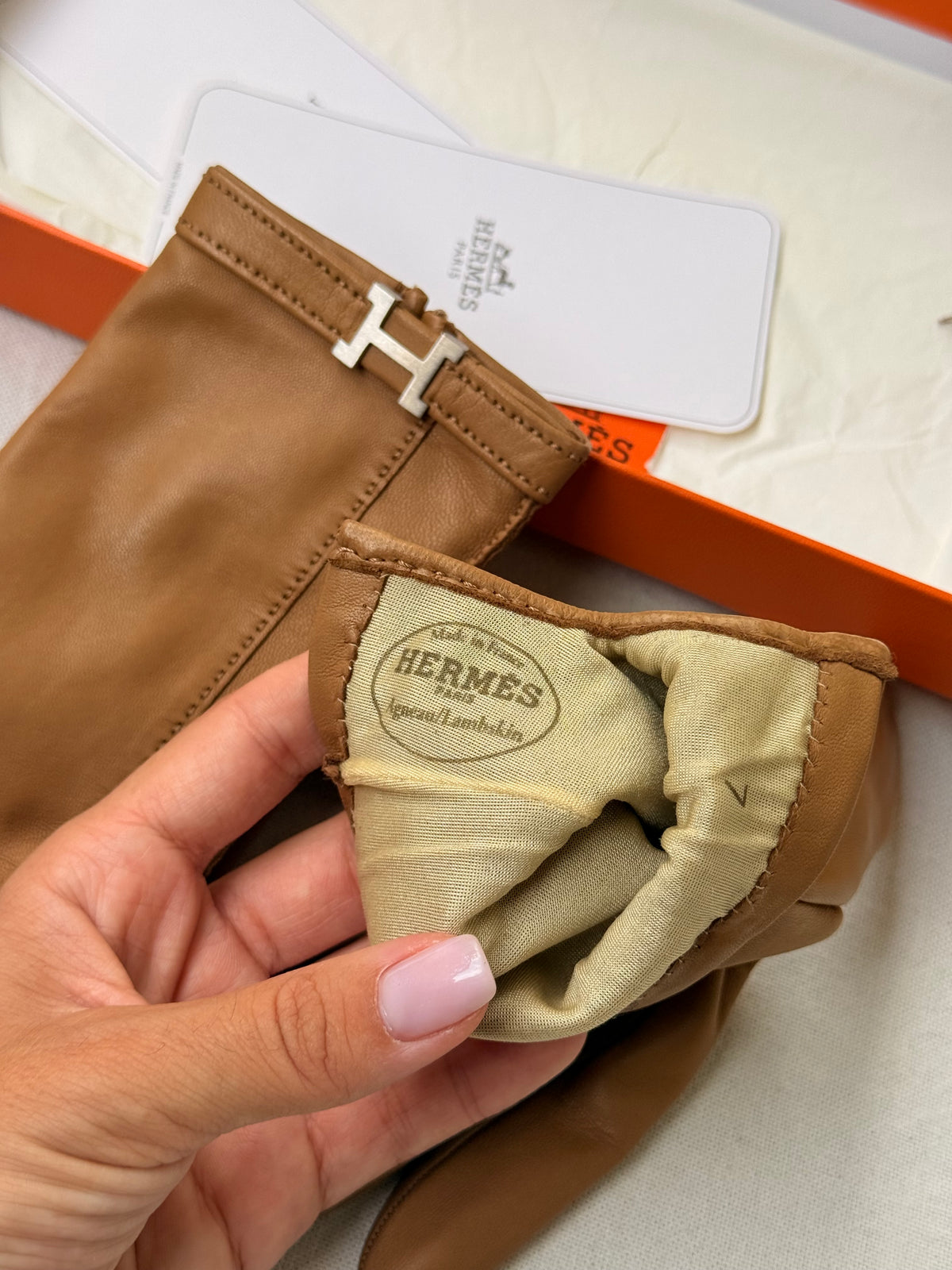 Gants Hermès vintage - Boucle H et cuir camel