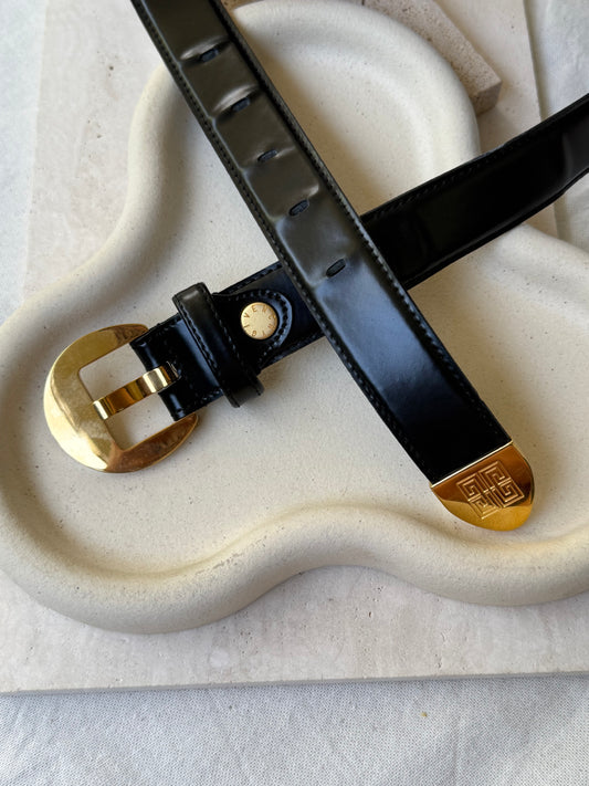 Ceinture Givenchy vintage - Cuir noir et boucle dorée