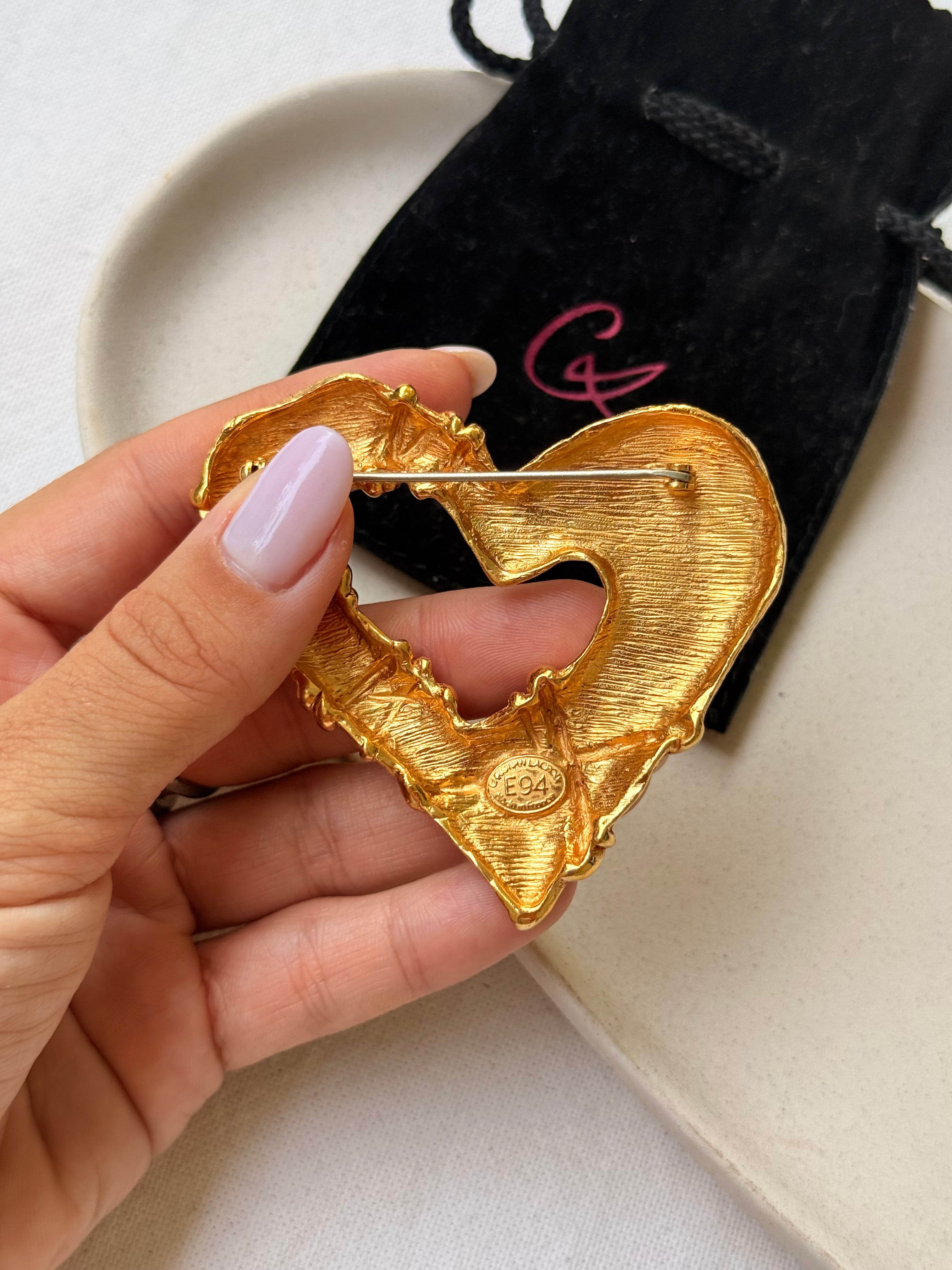 Broche Christian Lacroix vintage - Coeur doré XL