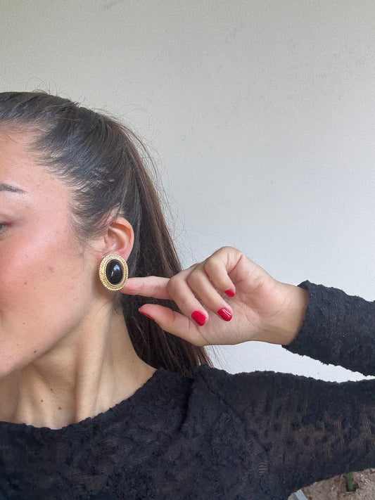 Boucles d’oreilles Monet vintage - Cabochons noirs