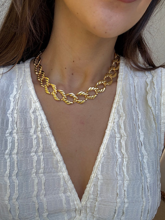 Collier doré vintage - Maille torsadée dorée