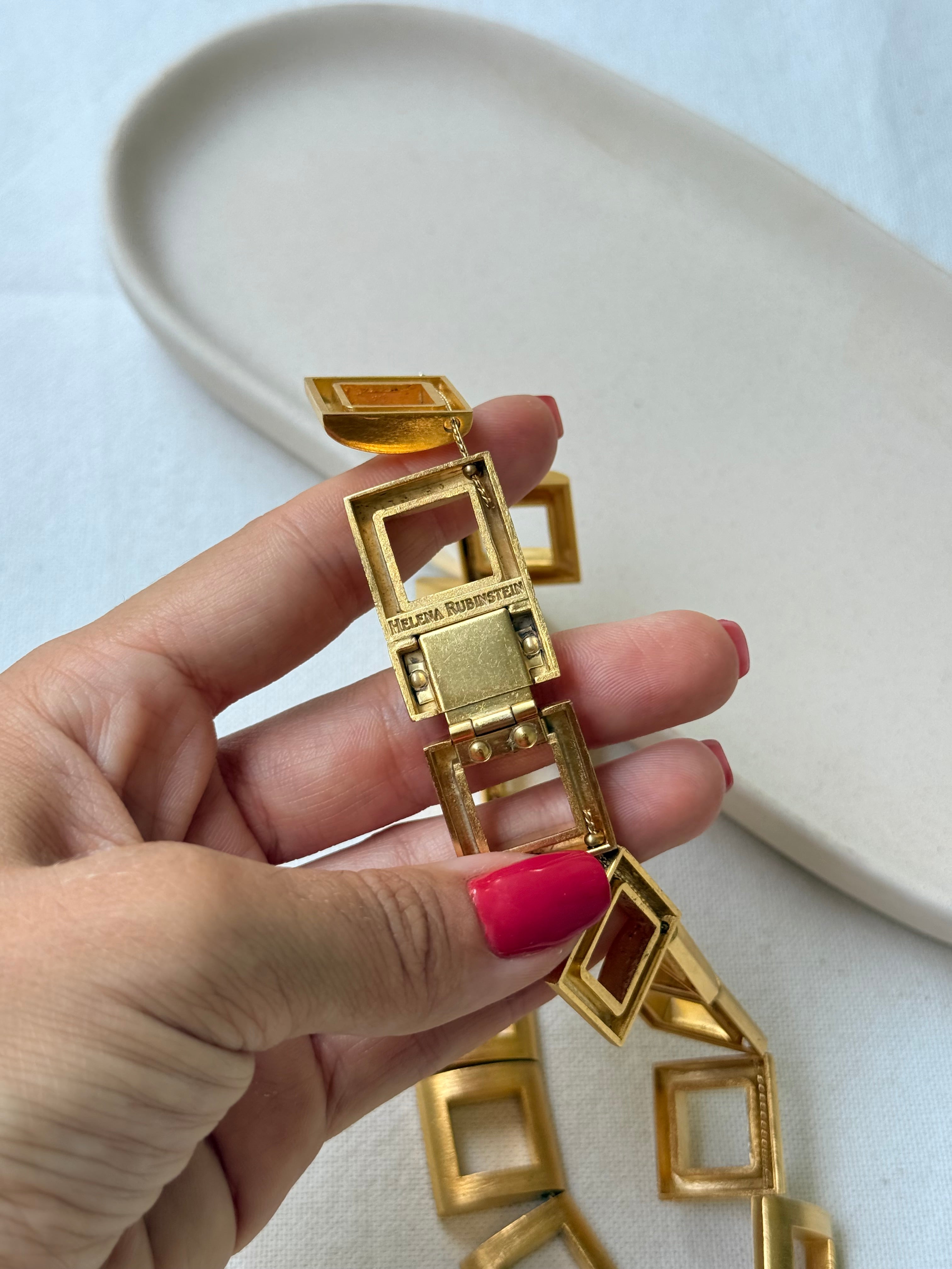 Collier Helena Rubinstein vintage - Maillons carrés ajourés