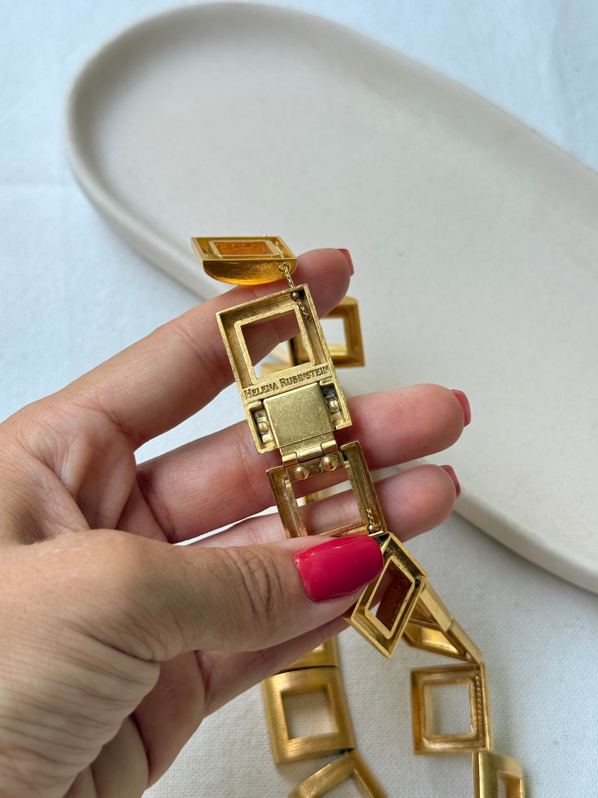 Collier Helena Rubinstein vintage - Maillons carrés ajourés
