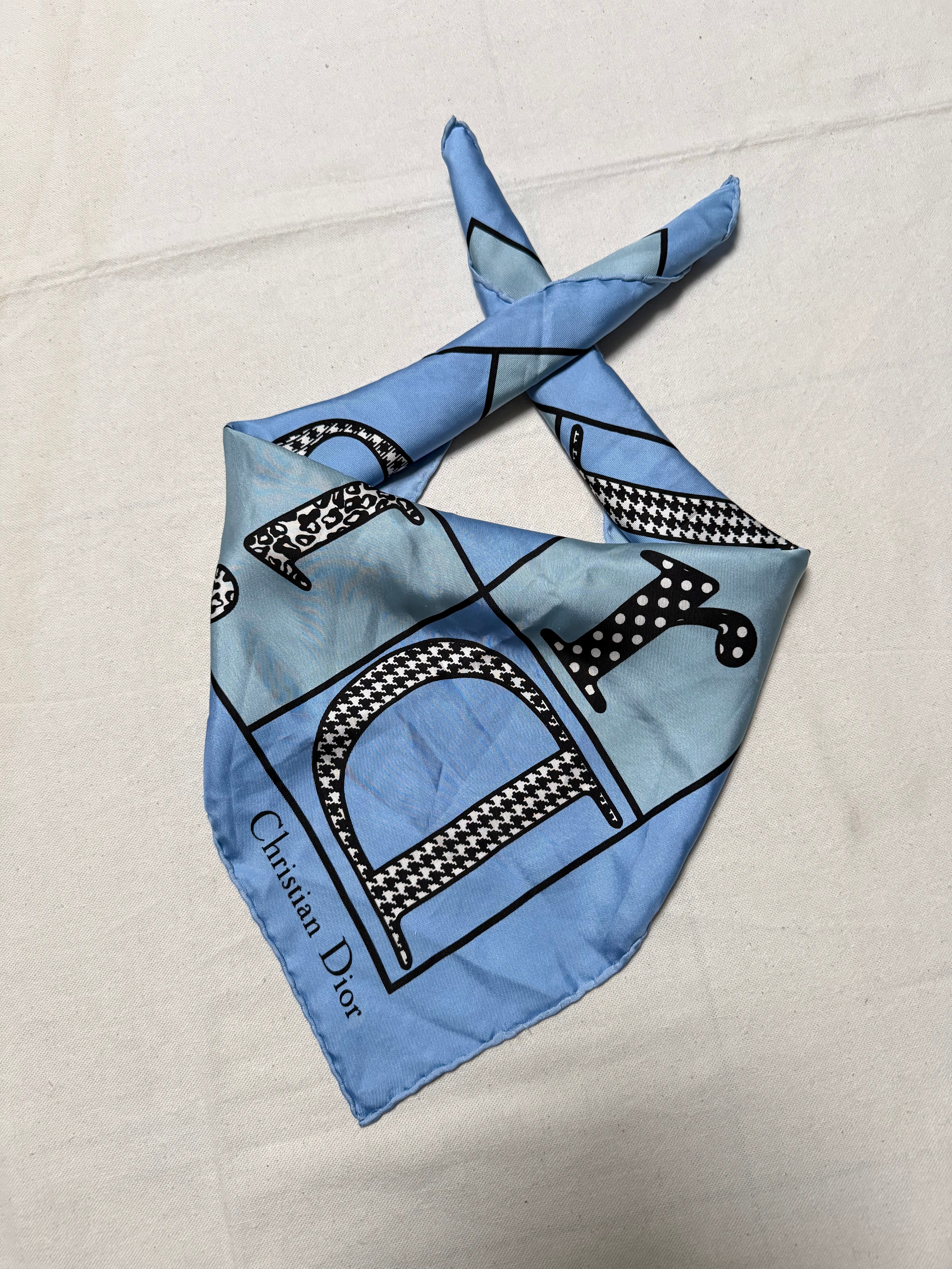 Christian Dior scarf – Dior lettering on a blue background