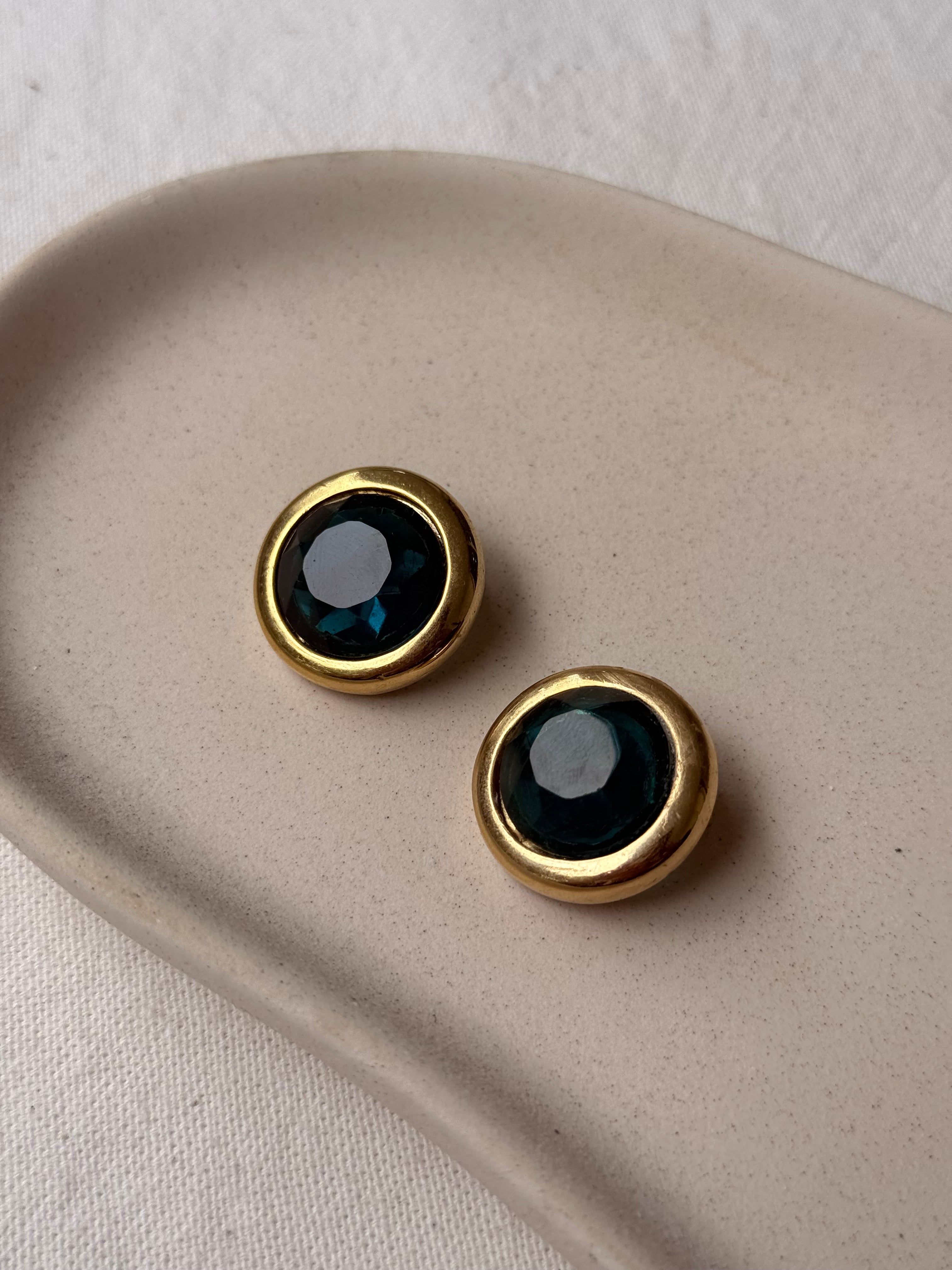 Boucles d’oreilles David Grau vintage - Cabochons bleu vert