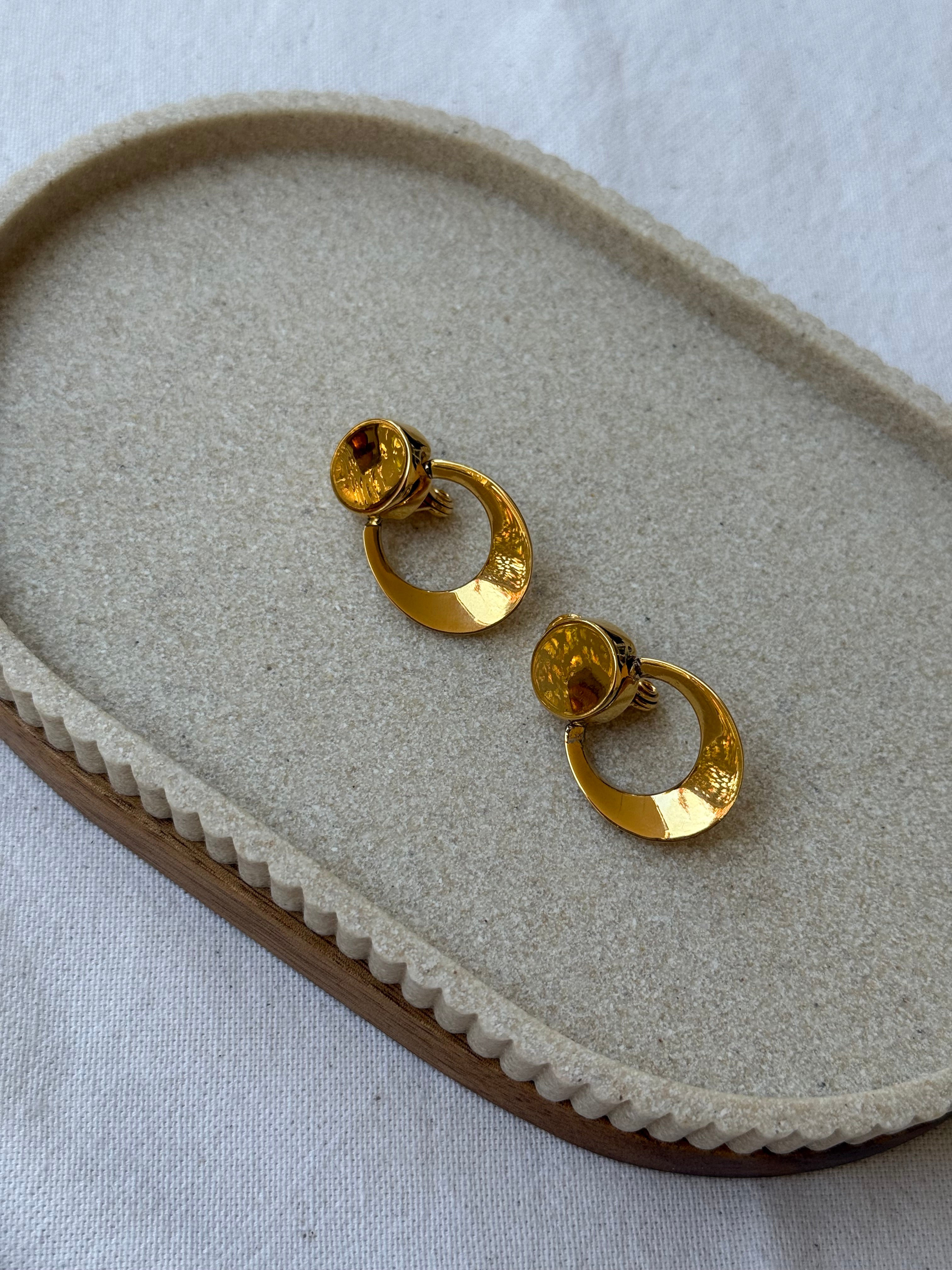 Boucles d’oreilles Monet vintage - Anneaux suspendus dorés
