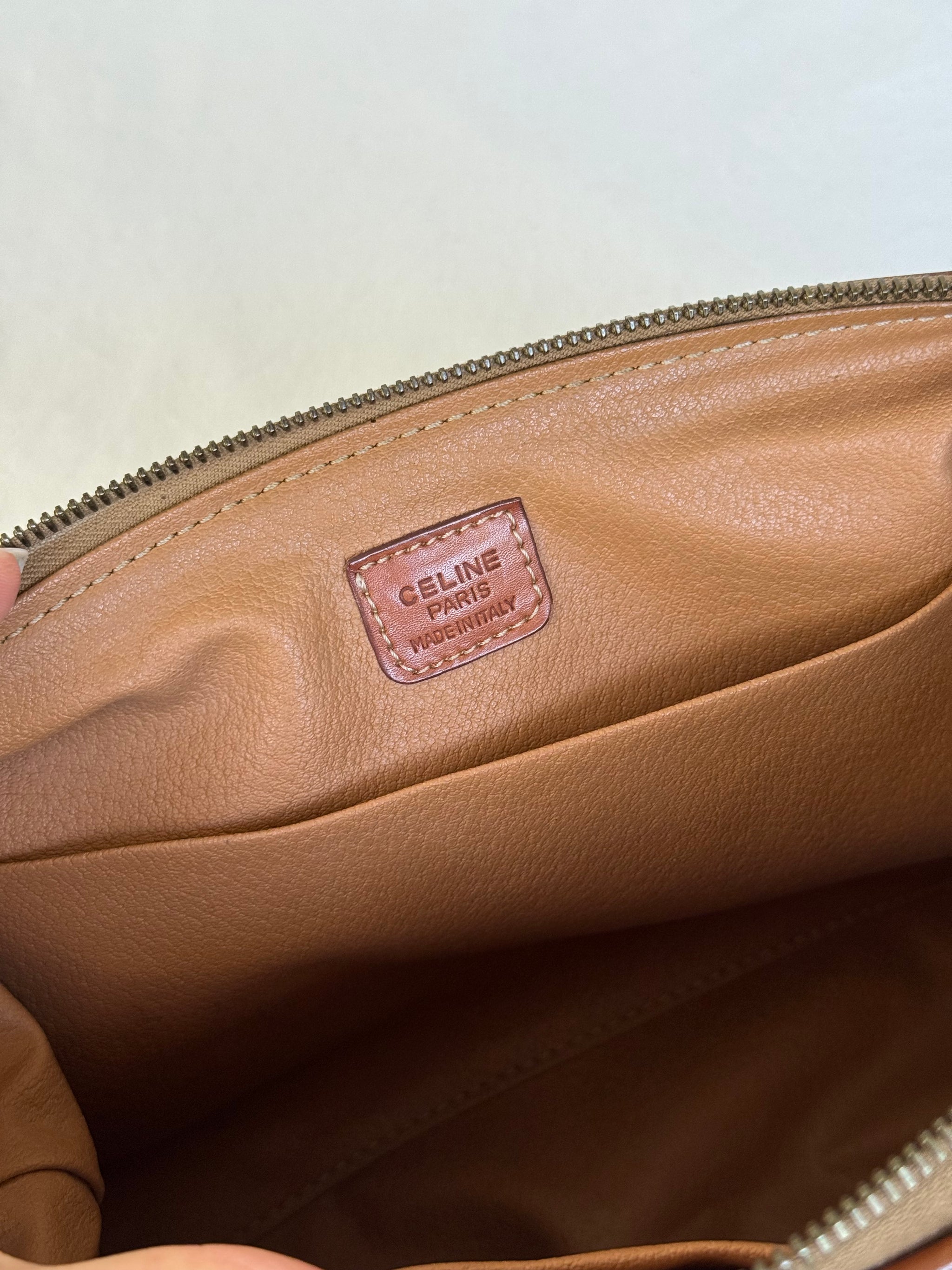 Trousse Céline vintage - Toile triomphe et cuir cognac