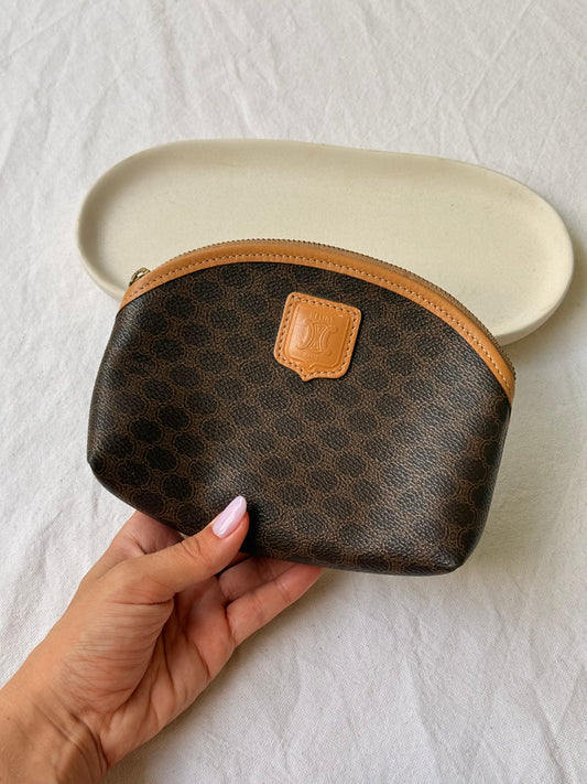 Trousse Céline vintage - Toile triomphe et cuir