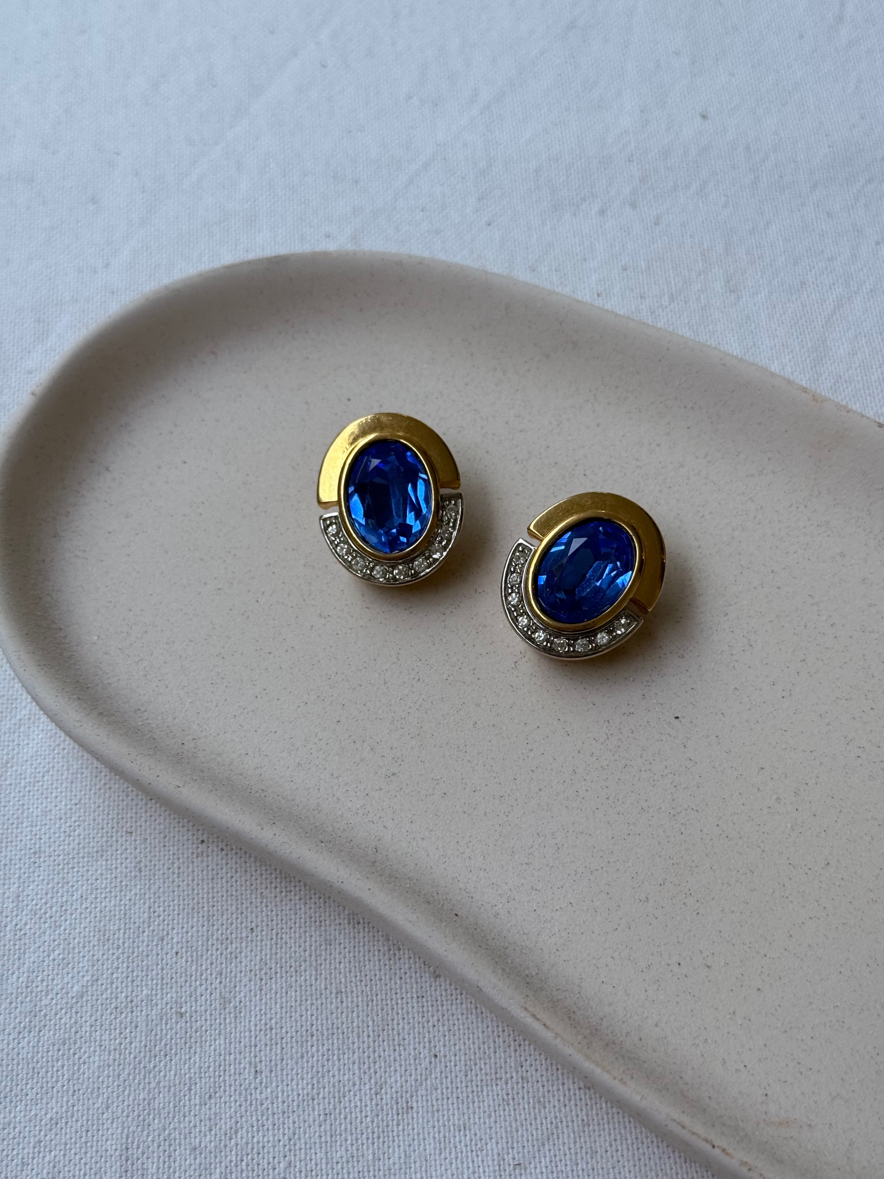 Boucles d’oreilles vintage - Cristaux bleus facettés