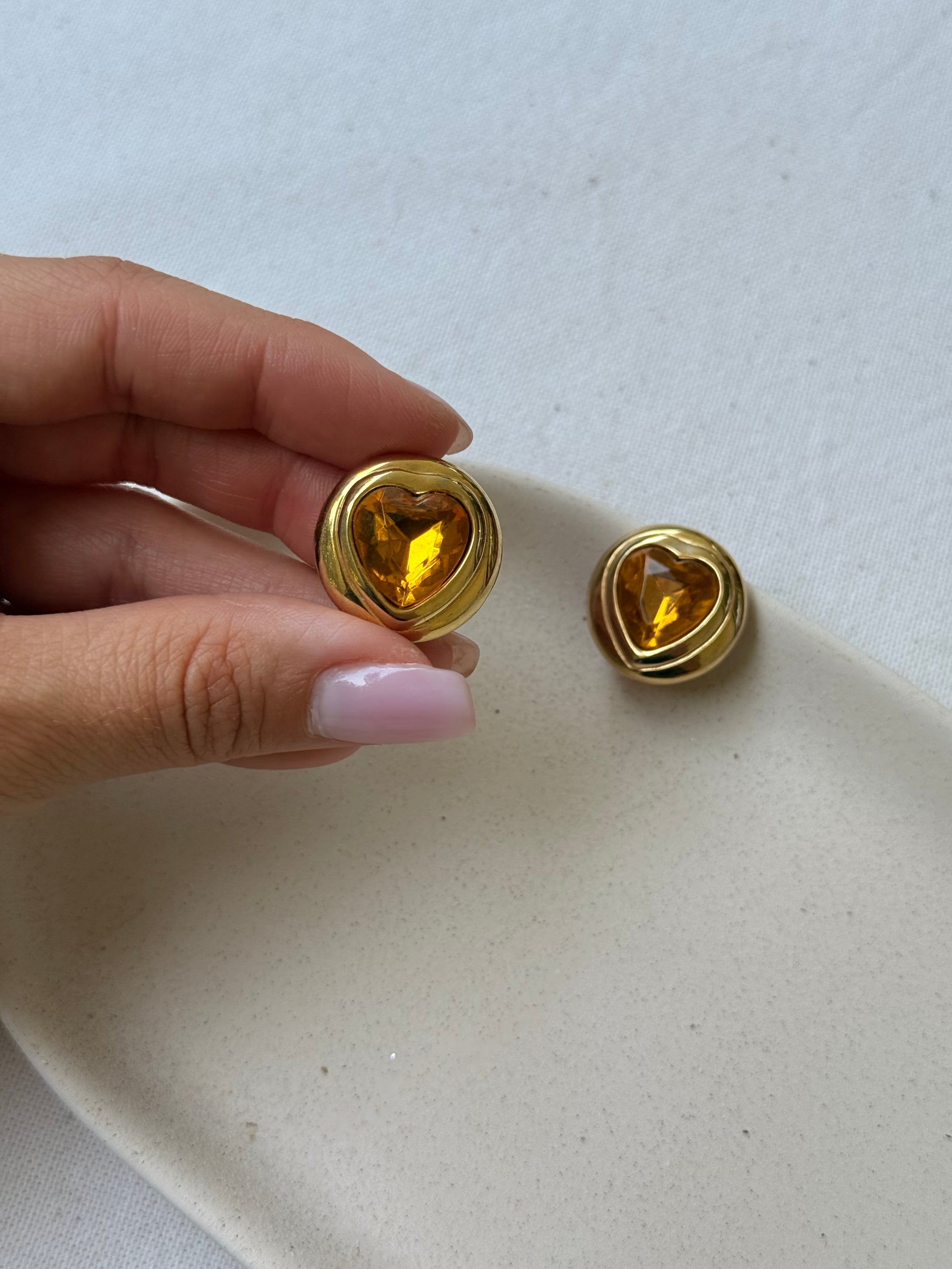 Boucles d’oreilles vintage - Cœurs ambrés