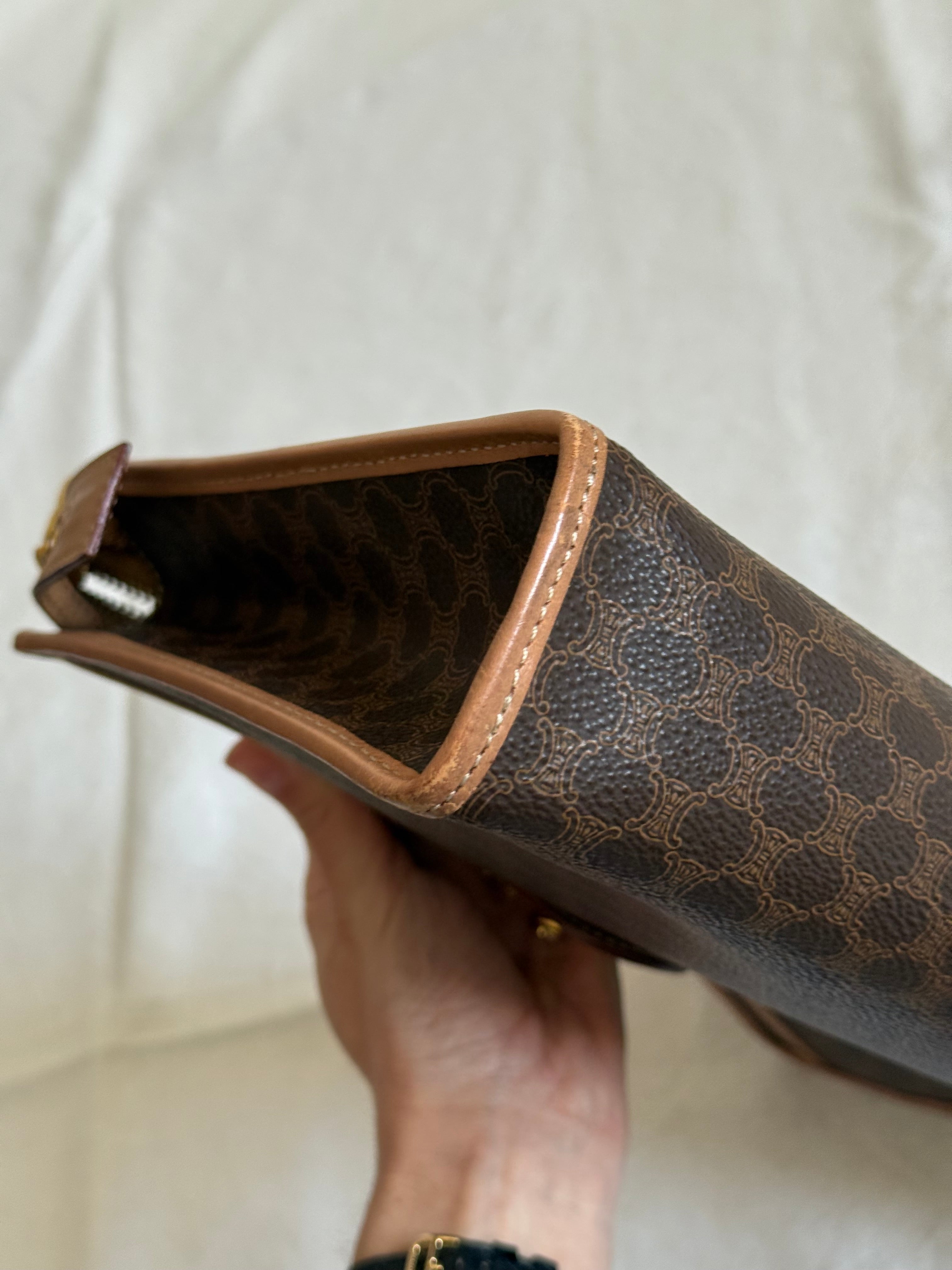 Pochette Céline vintage - Toile triomphe et cuir naturel