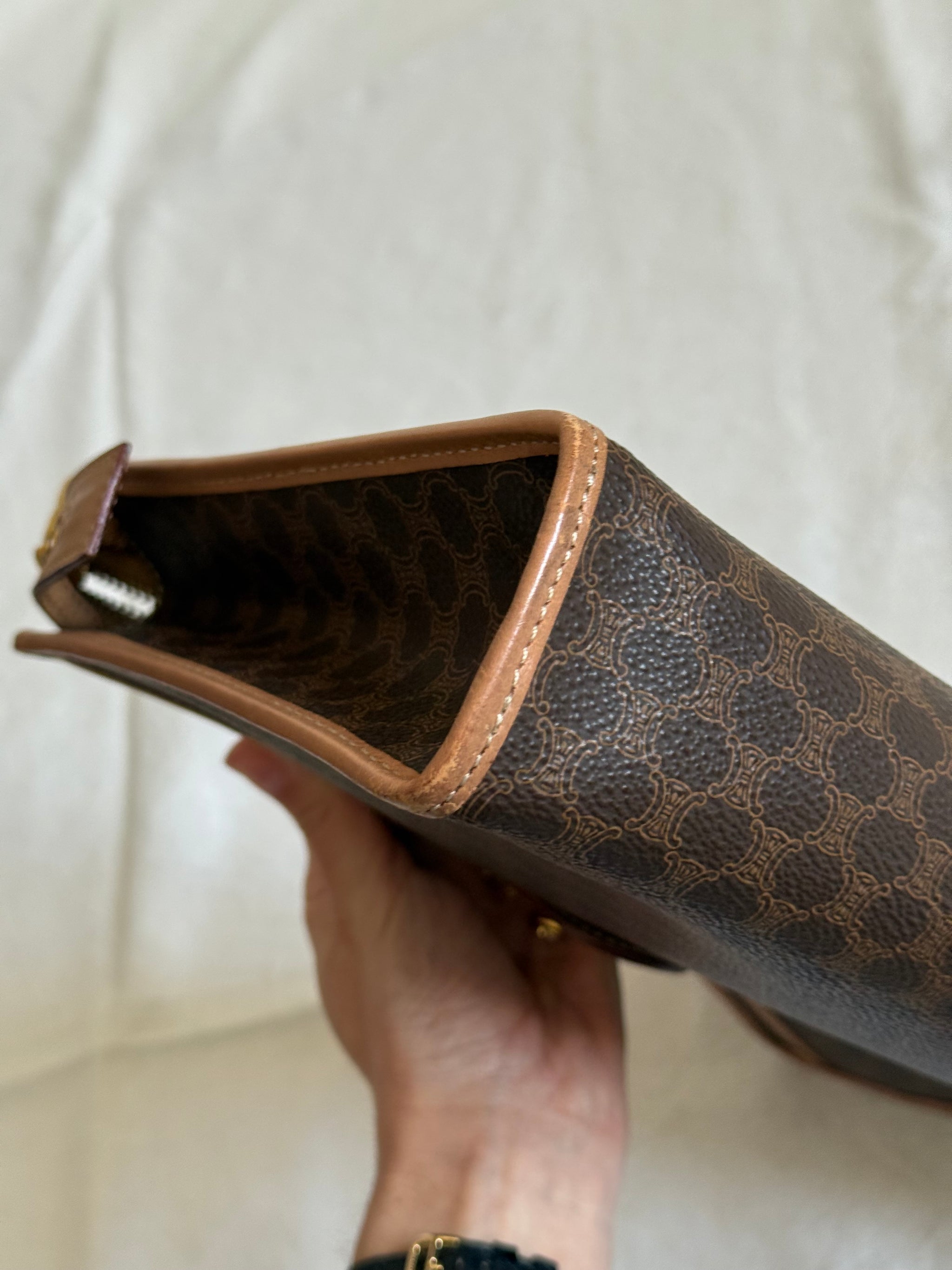 Pochette Céline vintage - Toile triomphe et cuir naturel