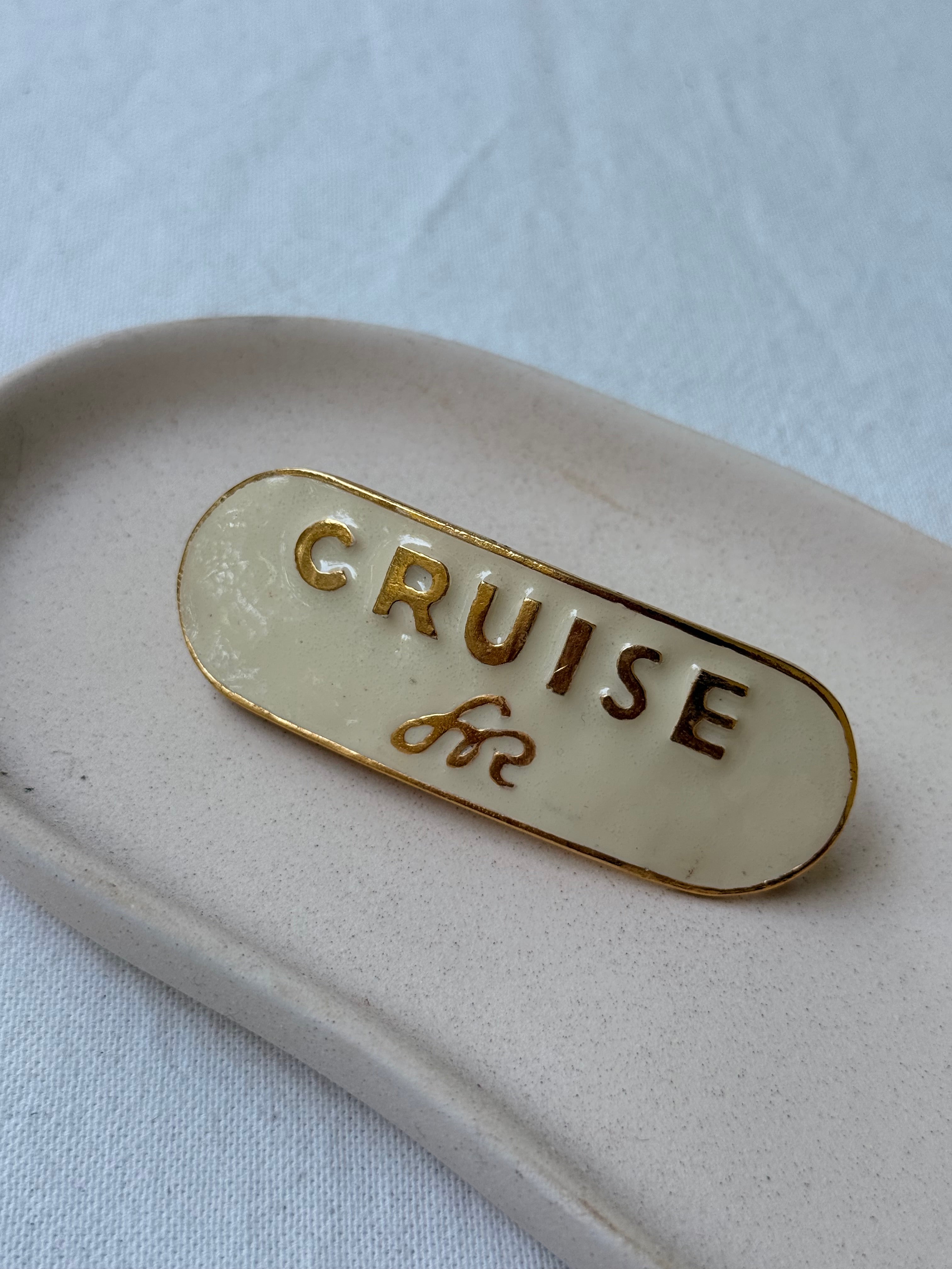 Barrette cheveux Sonia Rykiel vintage - Cruise email ivoire et doré