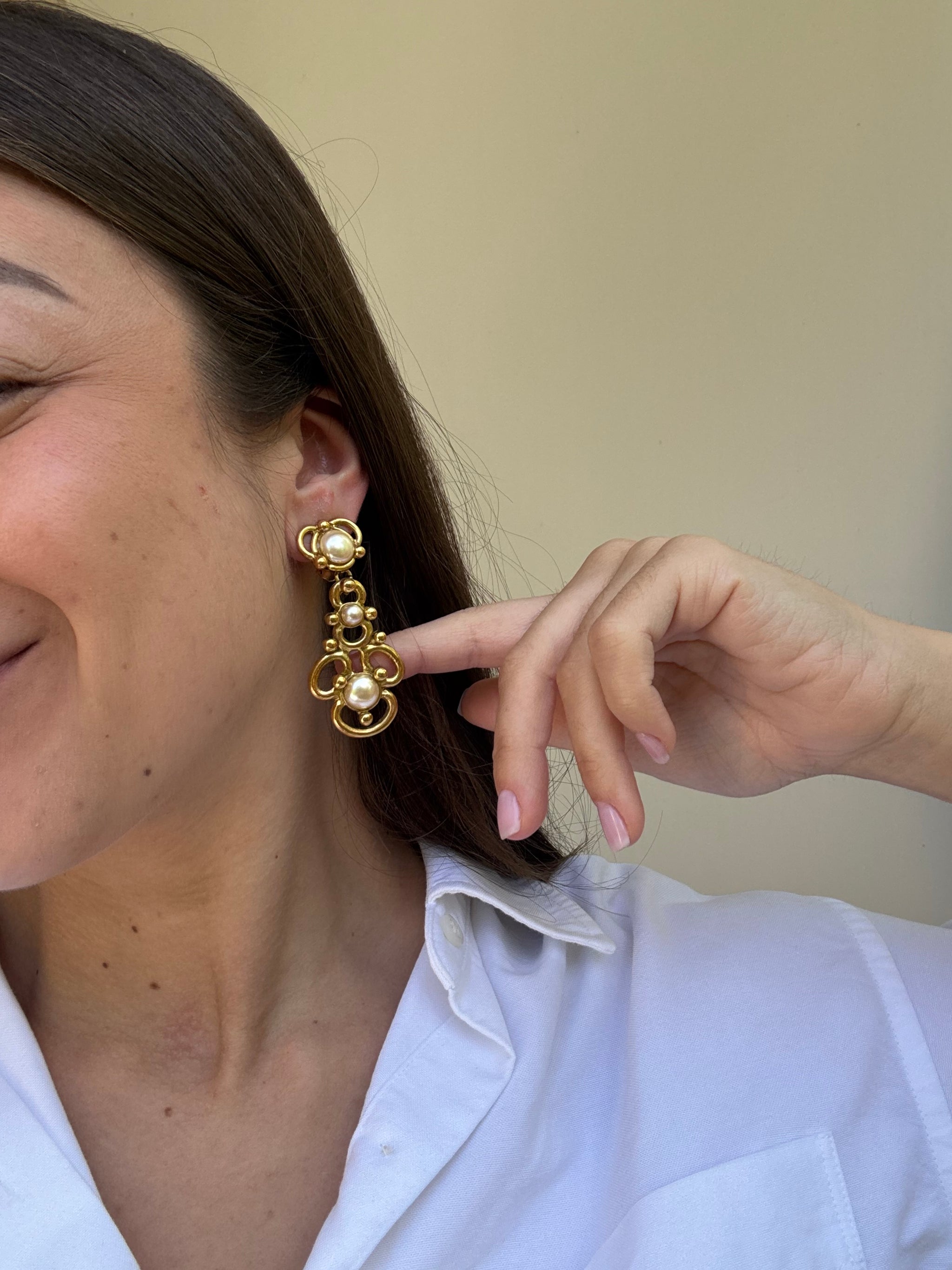 Boucles d’oreilles Sonia Rykiel vintage - Perles fantaisies pendantes