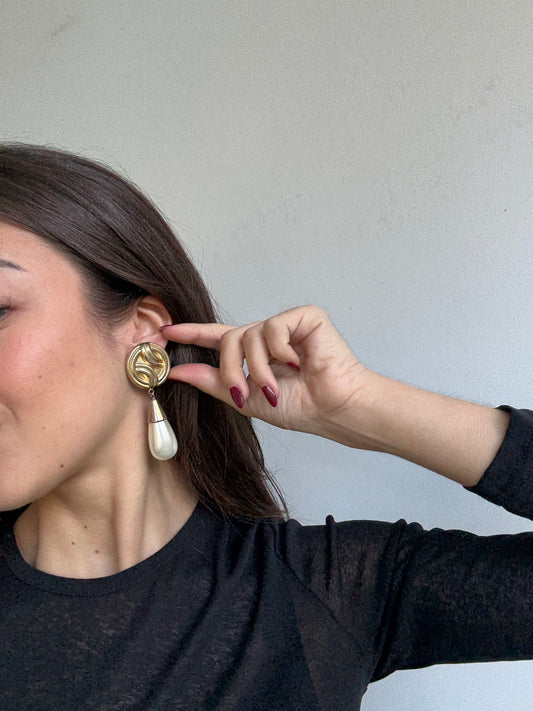 Boucles d’oreilles Bijoux Di Carlotta vintage - Pendantes dorées et perles