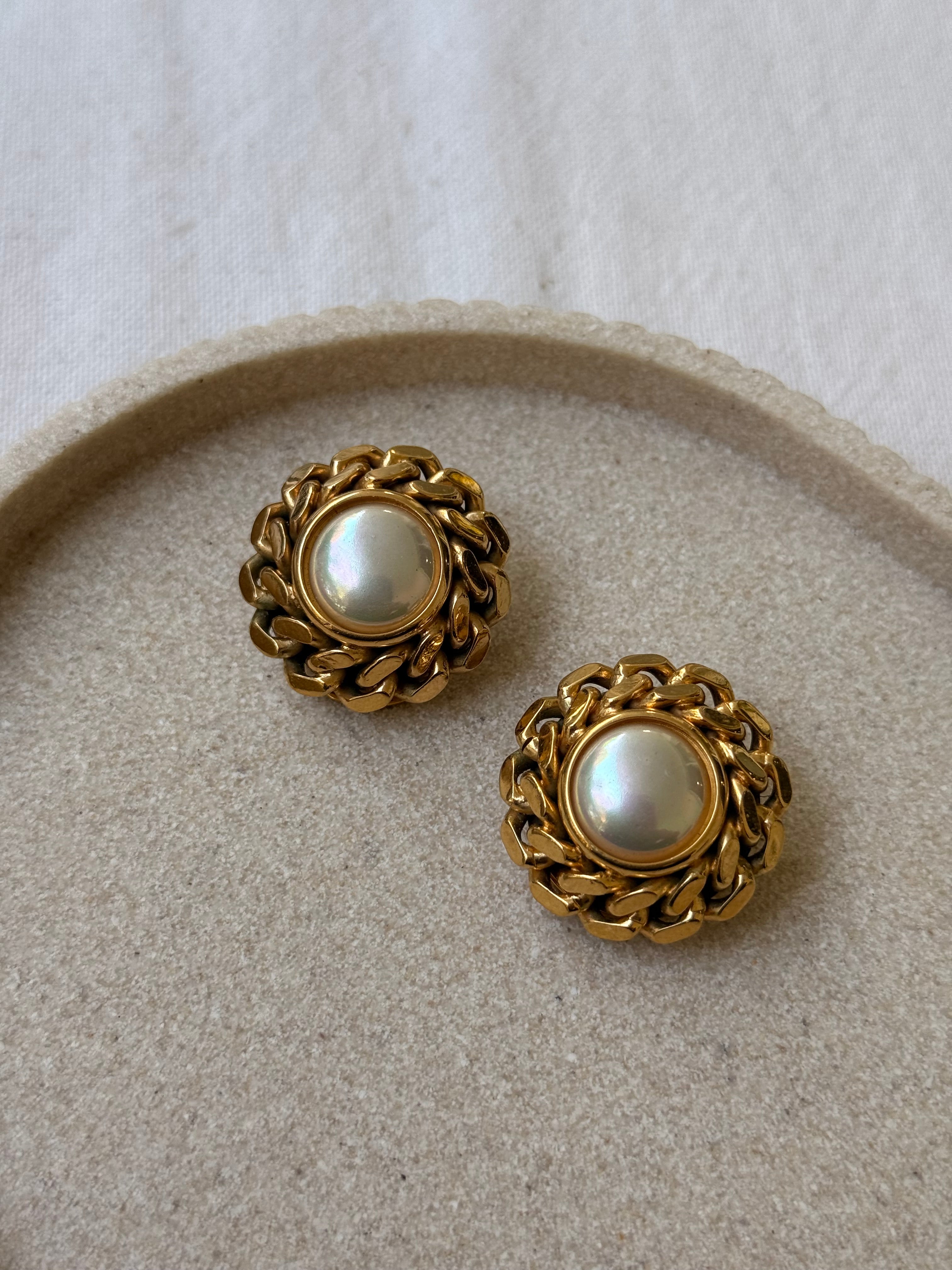 Boucles d’oreilles Céline vintage - Perles et maillons dorés