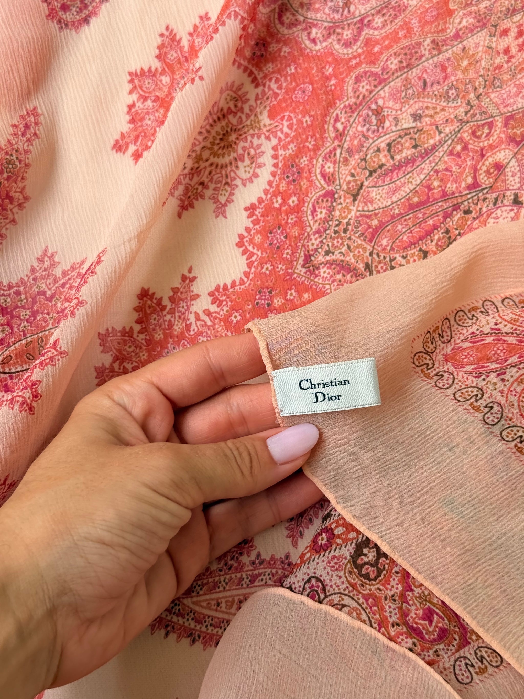 Foulard Christian Dior vintage – Motifs cachemire rose