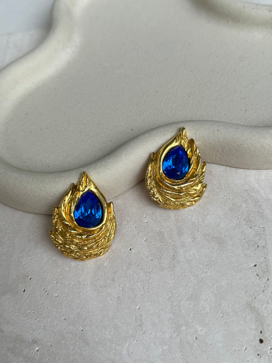 Boucles d’oreilles Barol vintage - Dorées et strass bleu