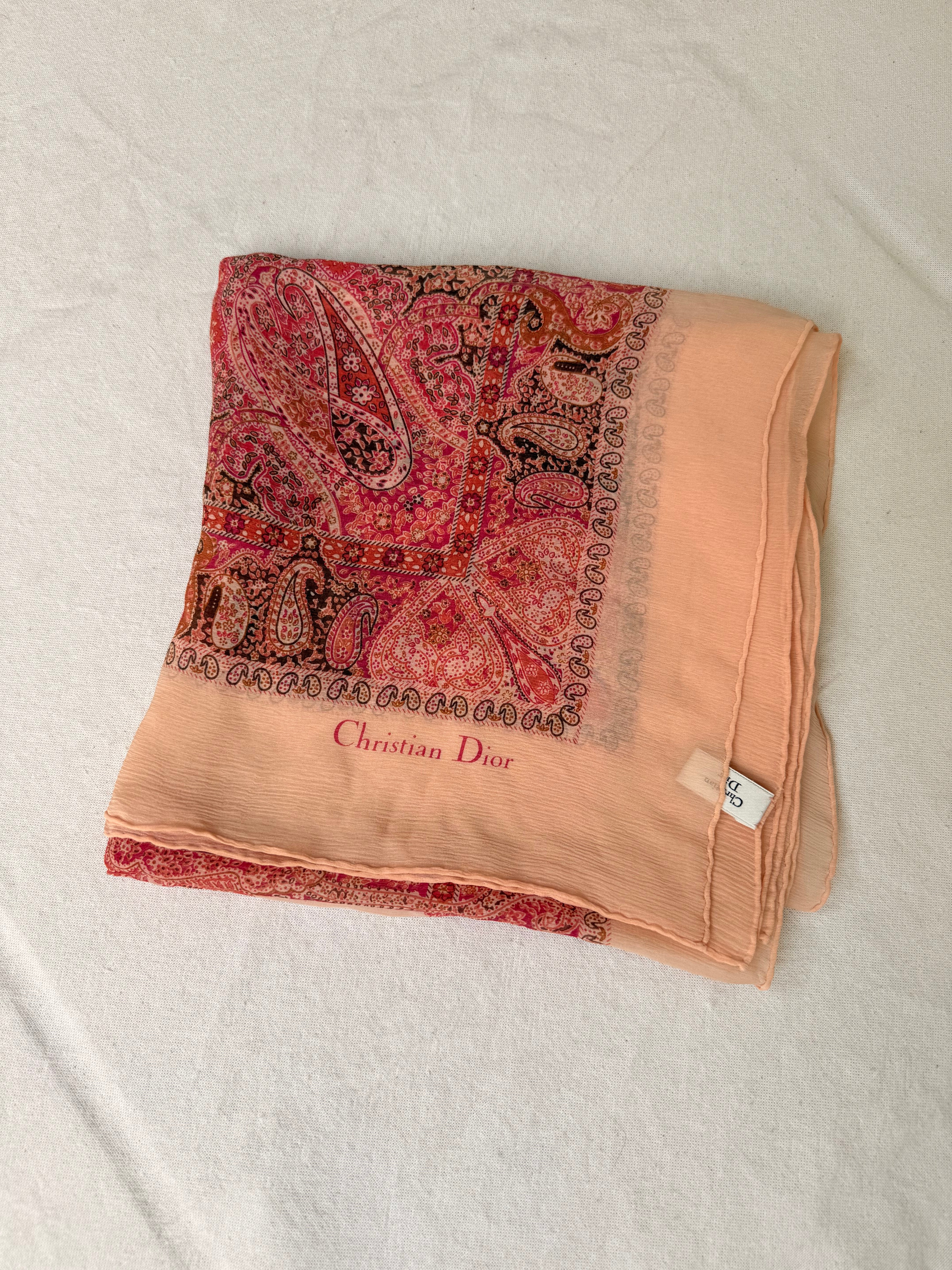Foulard Christian Dior vintage – Motifs cachemire rose