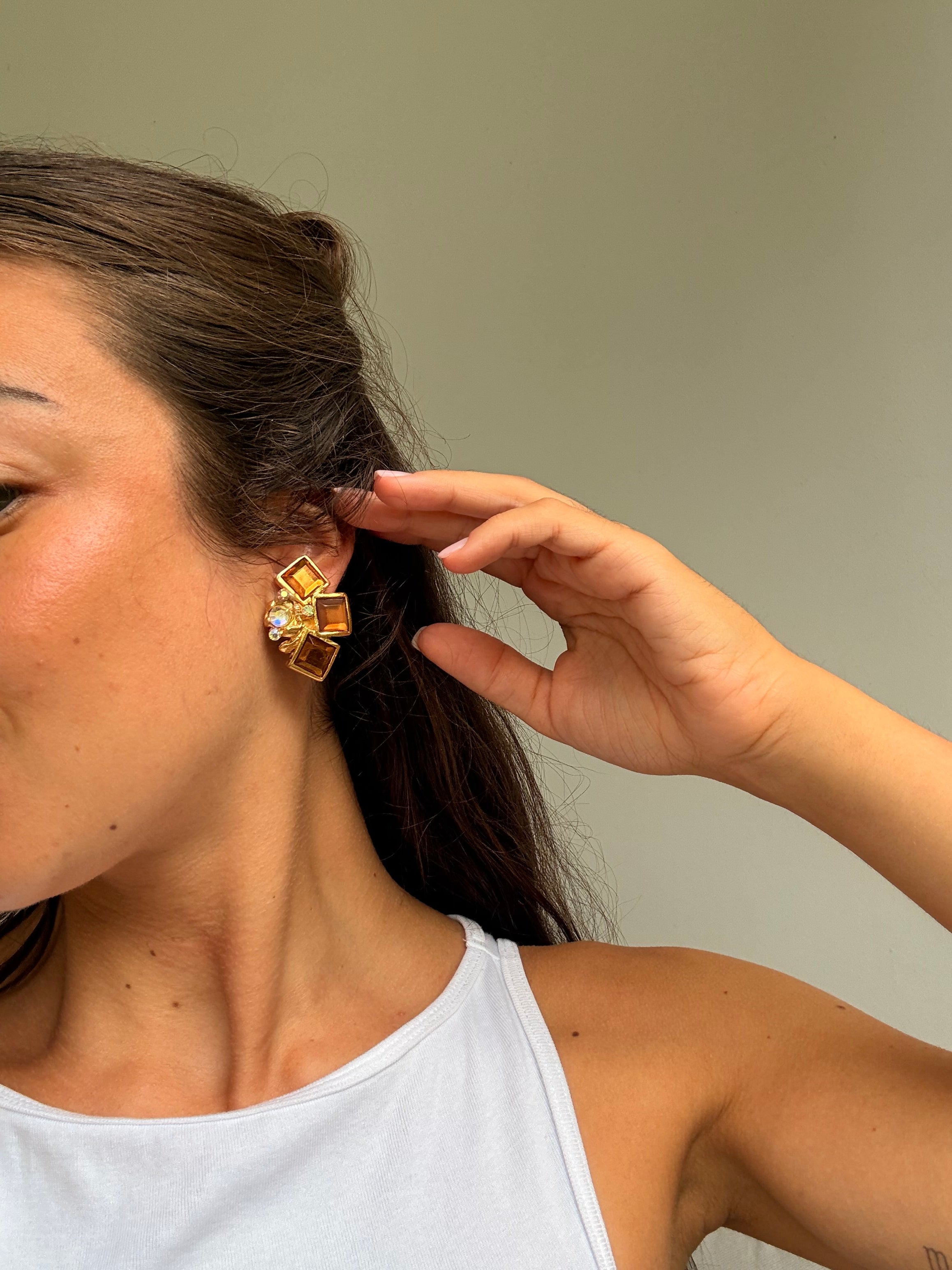 Boucles d’oreilles Micris vintage - Cristaux ambrés