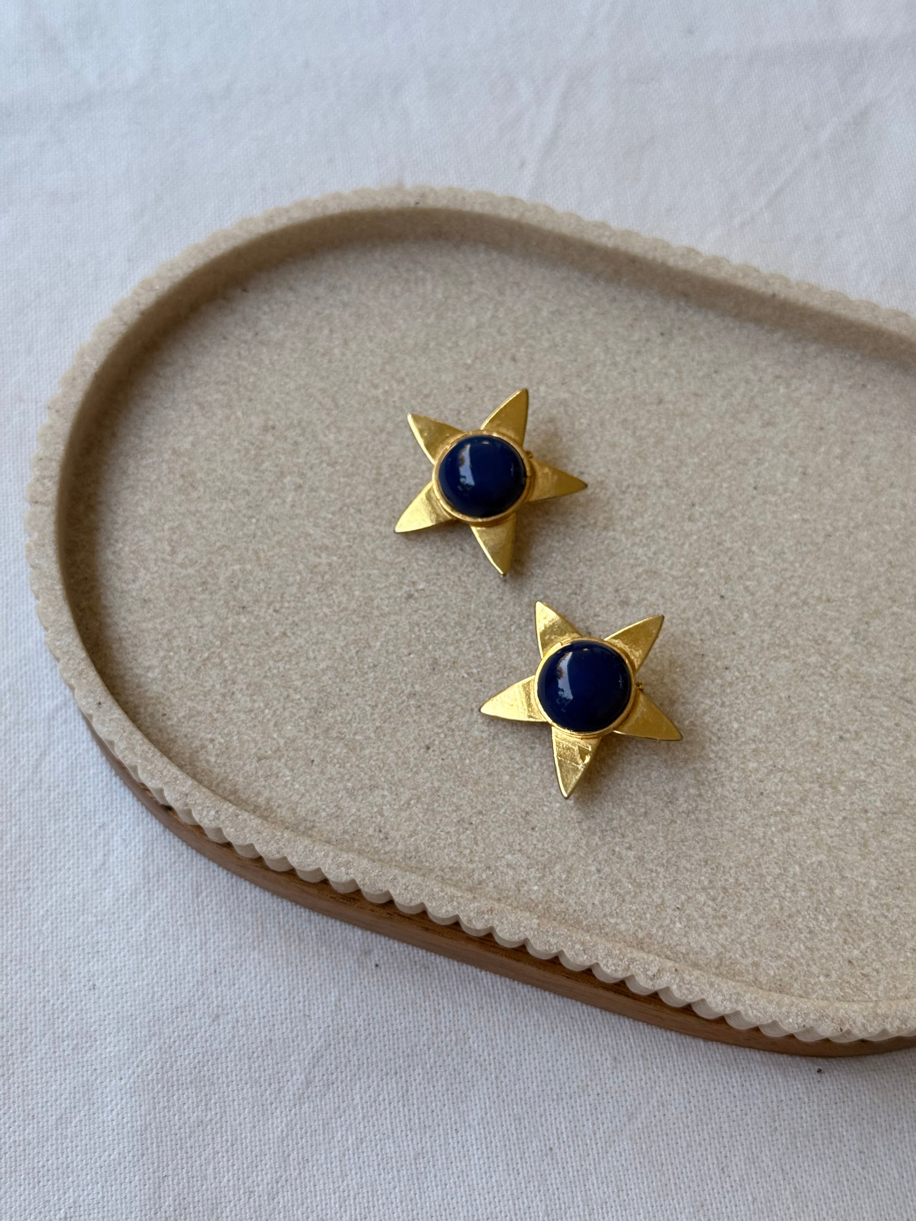 Boucles d’oreilles vintage - Étoiles dorées et cabochons bleus