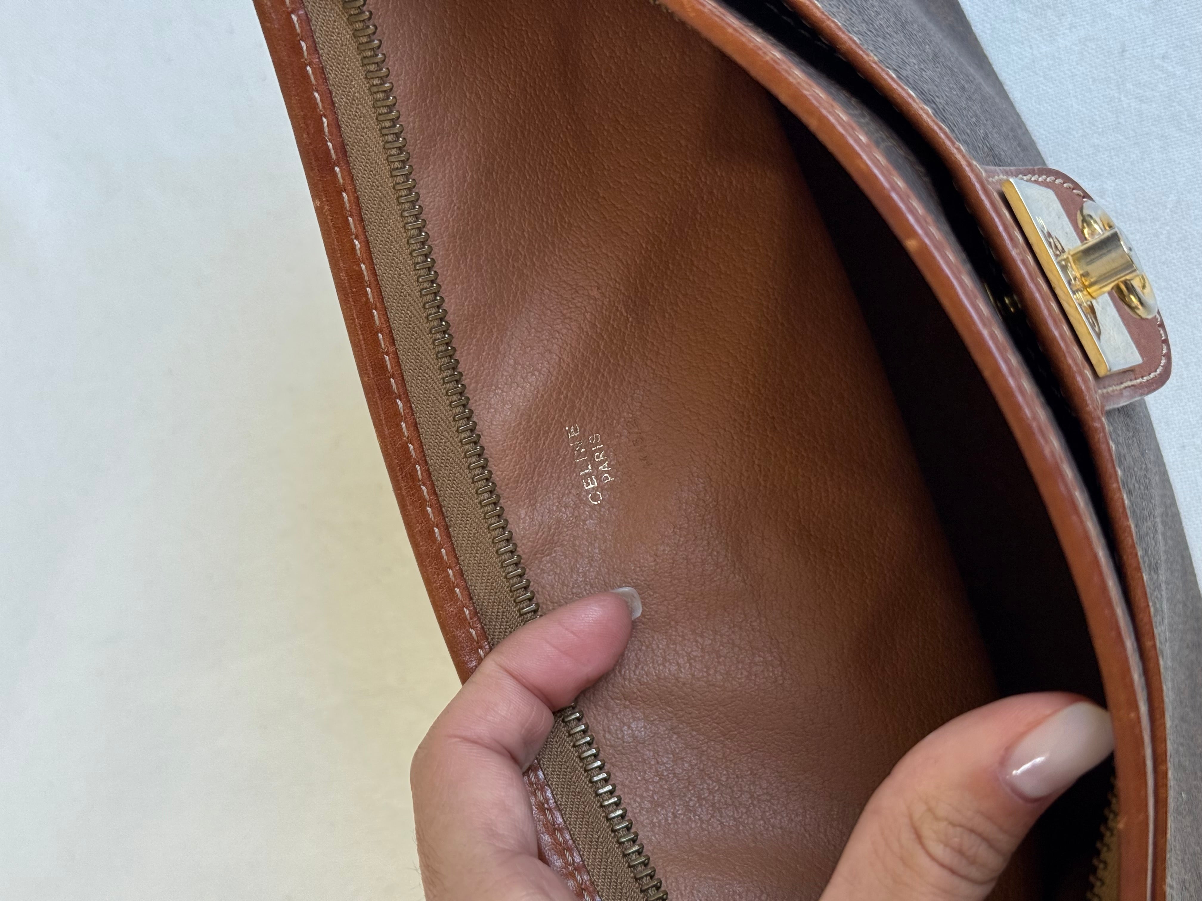 Pochette Céline vintage - Toile triomphe et cuir cognac