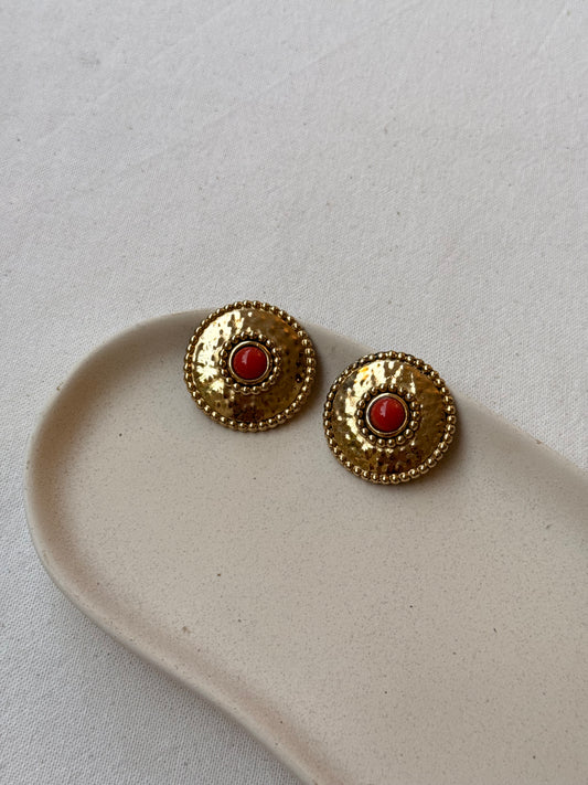 Boucles d’oreilles vintage - Cabochon corail