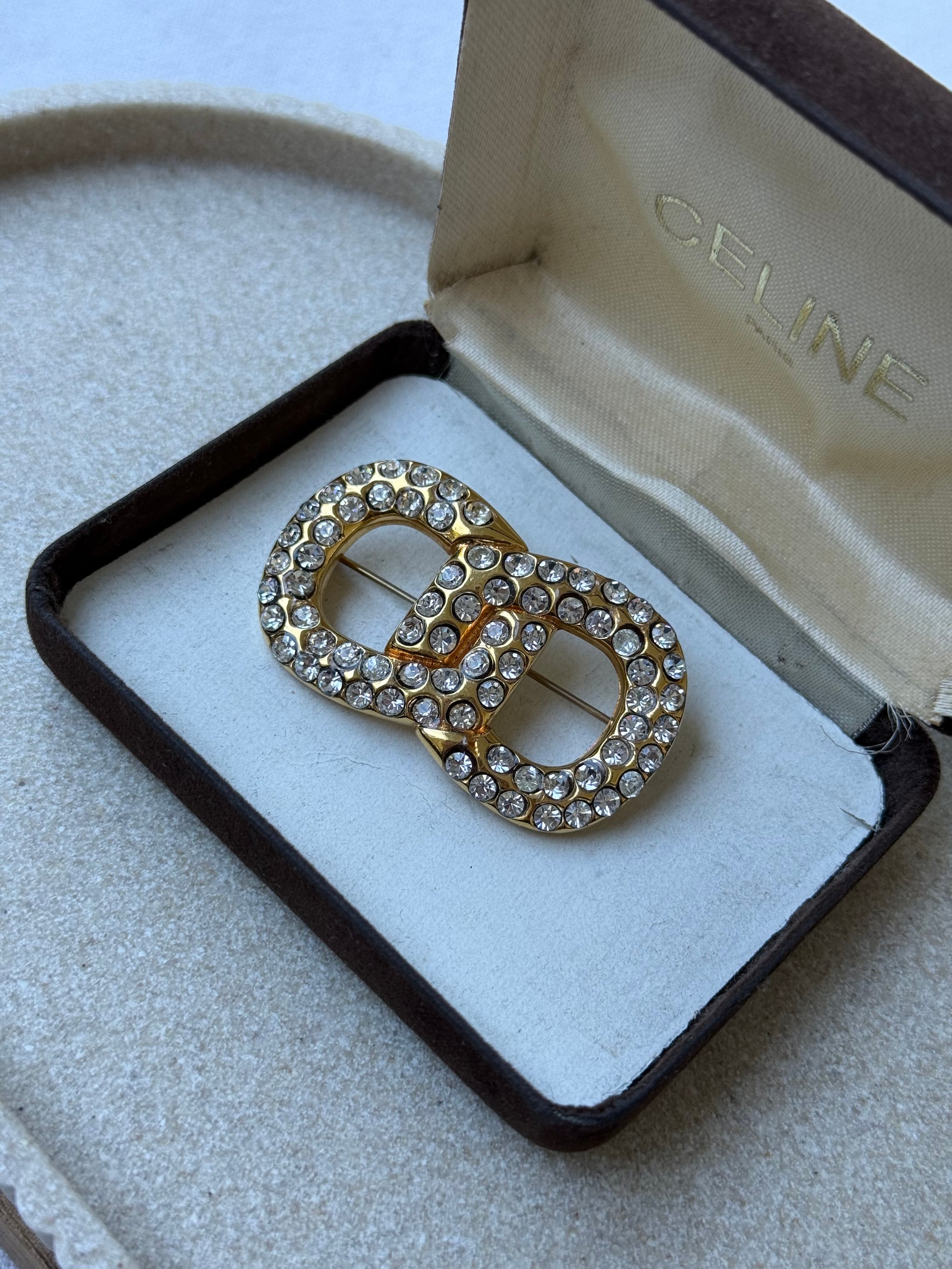 Broche Céline vintage - Maillons pavés de strass