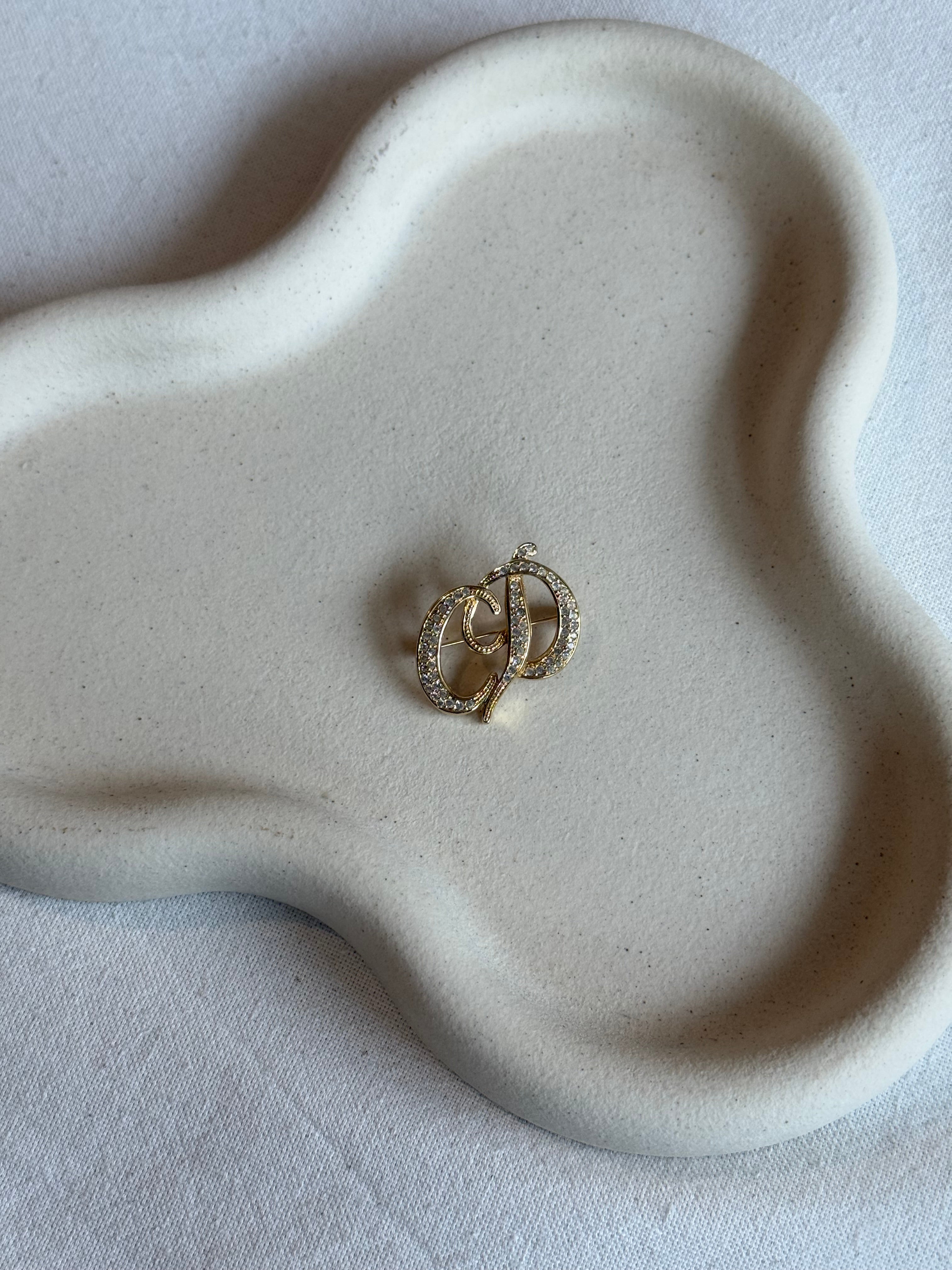 Broche Christian Dior vintage - CD orné de strass
