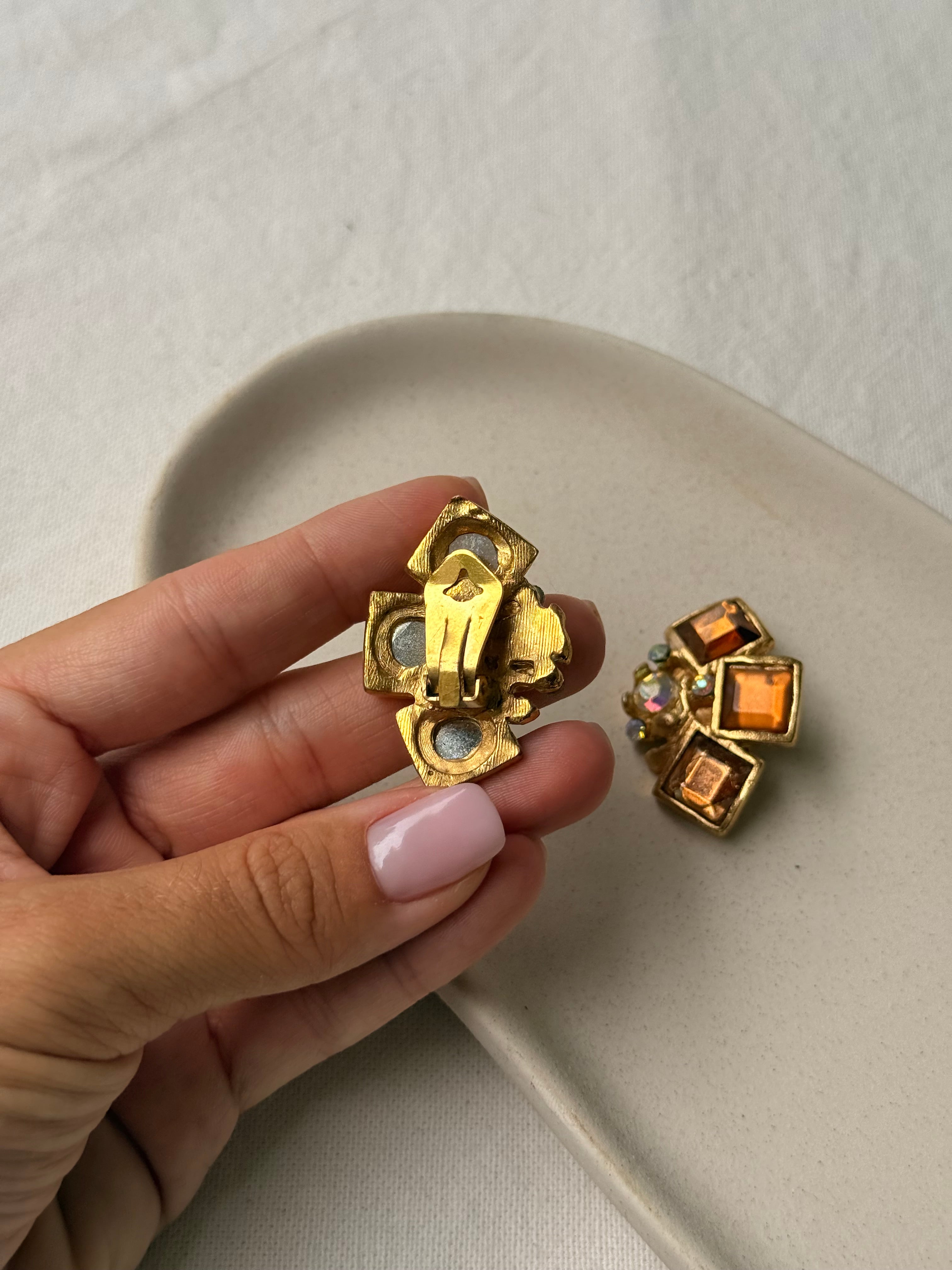 Boucles d’oreilles Micris vintage - Cristaux ambrés