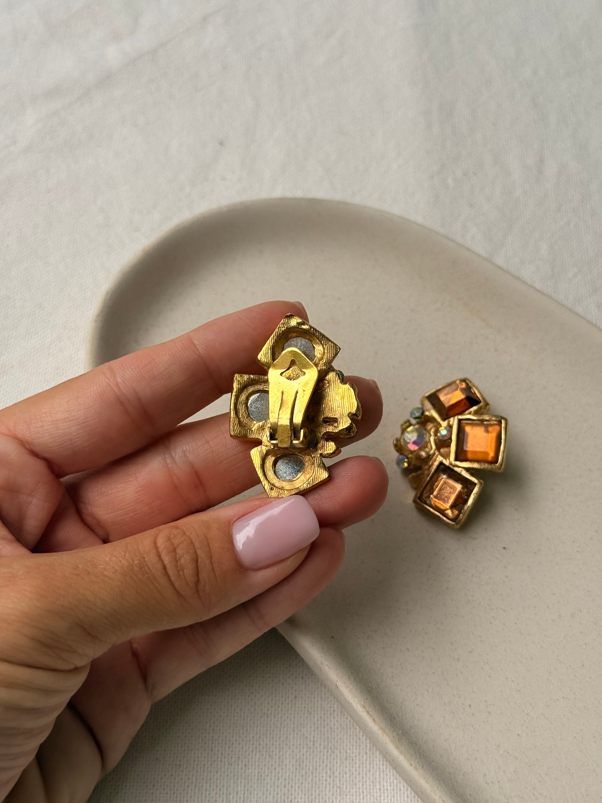 Boucles d’oreilles Micris vintage - Cristaux ambrés