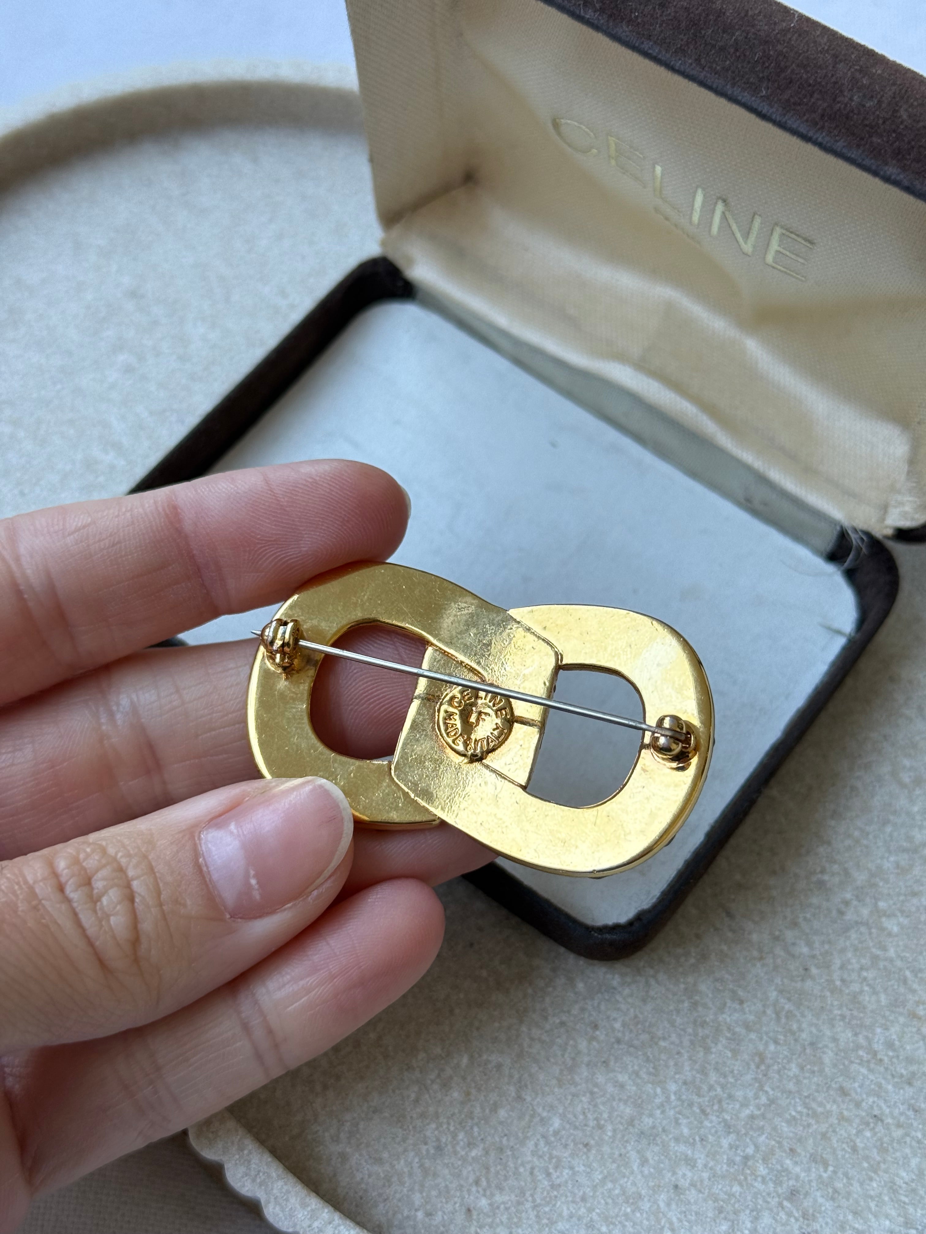 Broche Céline vintage - Maillons pavés de strass