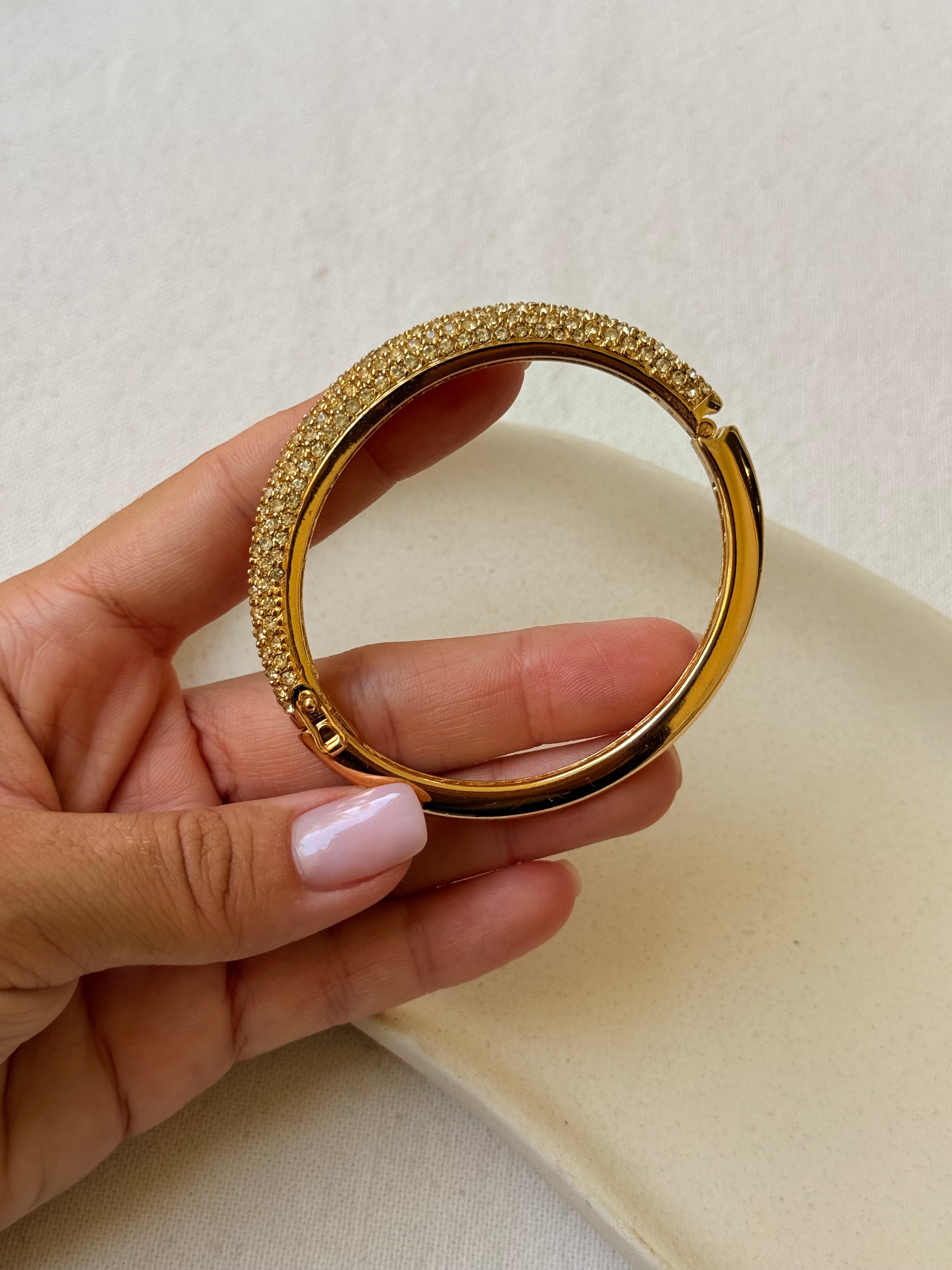 Jonc Christian Dior vintage - Doré orné de strass