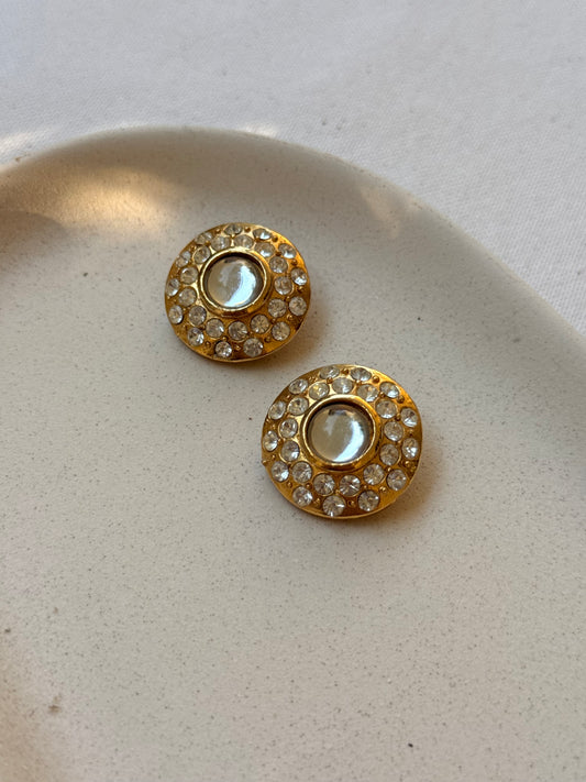 Boucles d’oreilles vintage - Rondes dorées ornées de strass