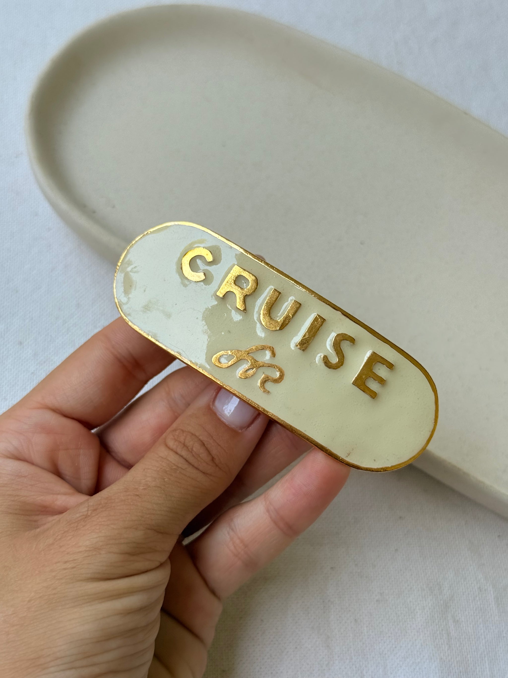 Barrette cheveux Sonia Rykiel vintage - Cruise email ivoire et doré
