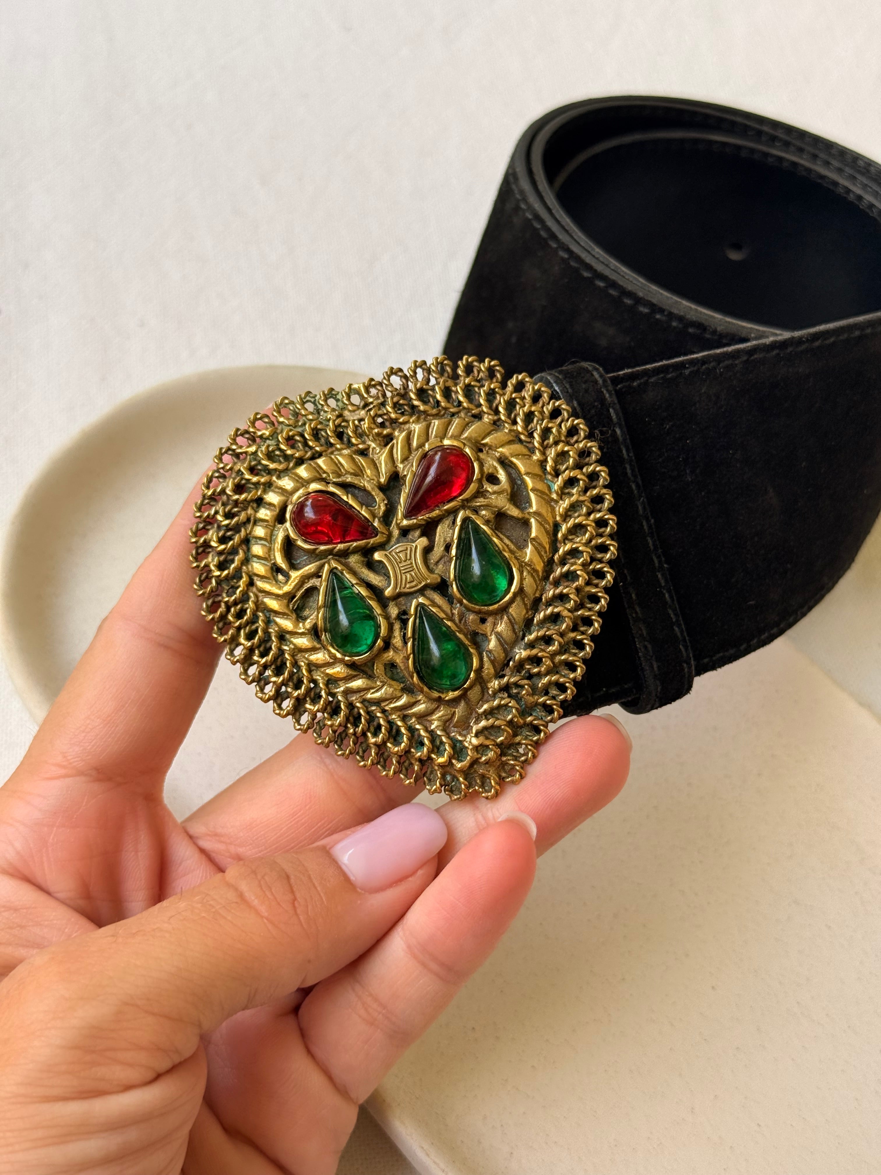 Ceinture Céline vintage - Boucle bijou en pâte de verre
