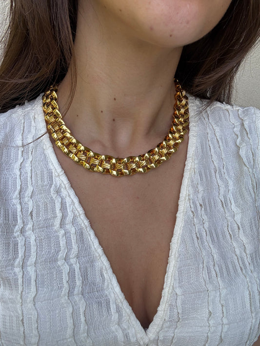 Collier doré vintage - Maillons gravés texturés