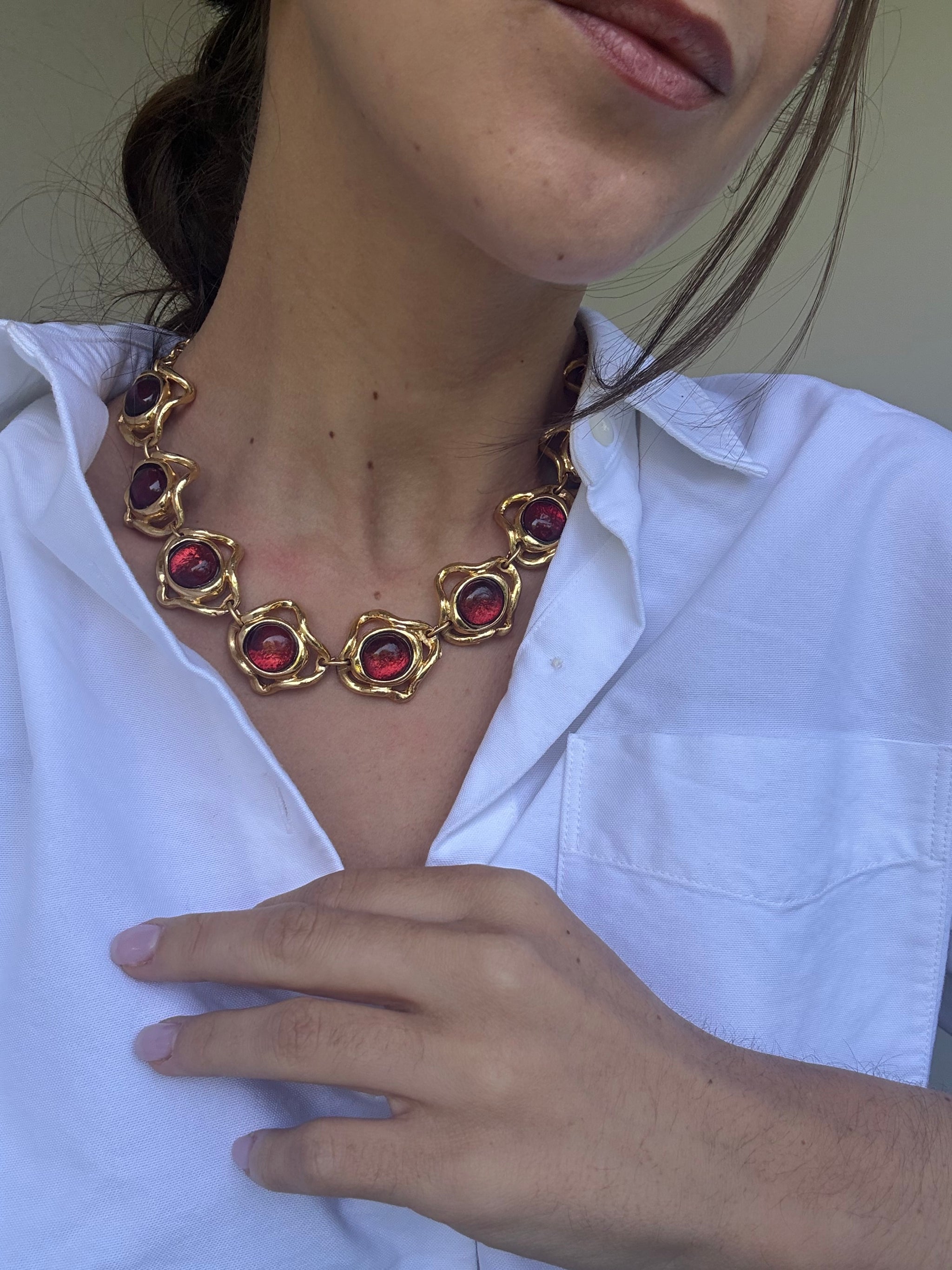 Collier Dolce Vita vintage - Cabochon résine rouge