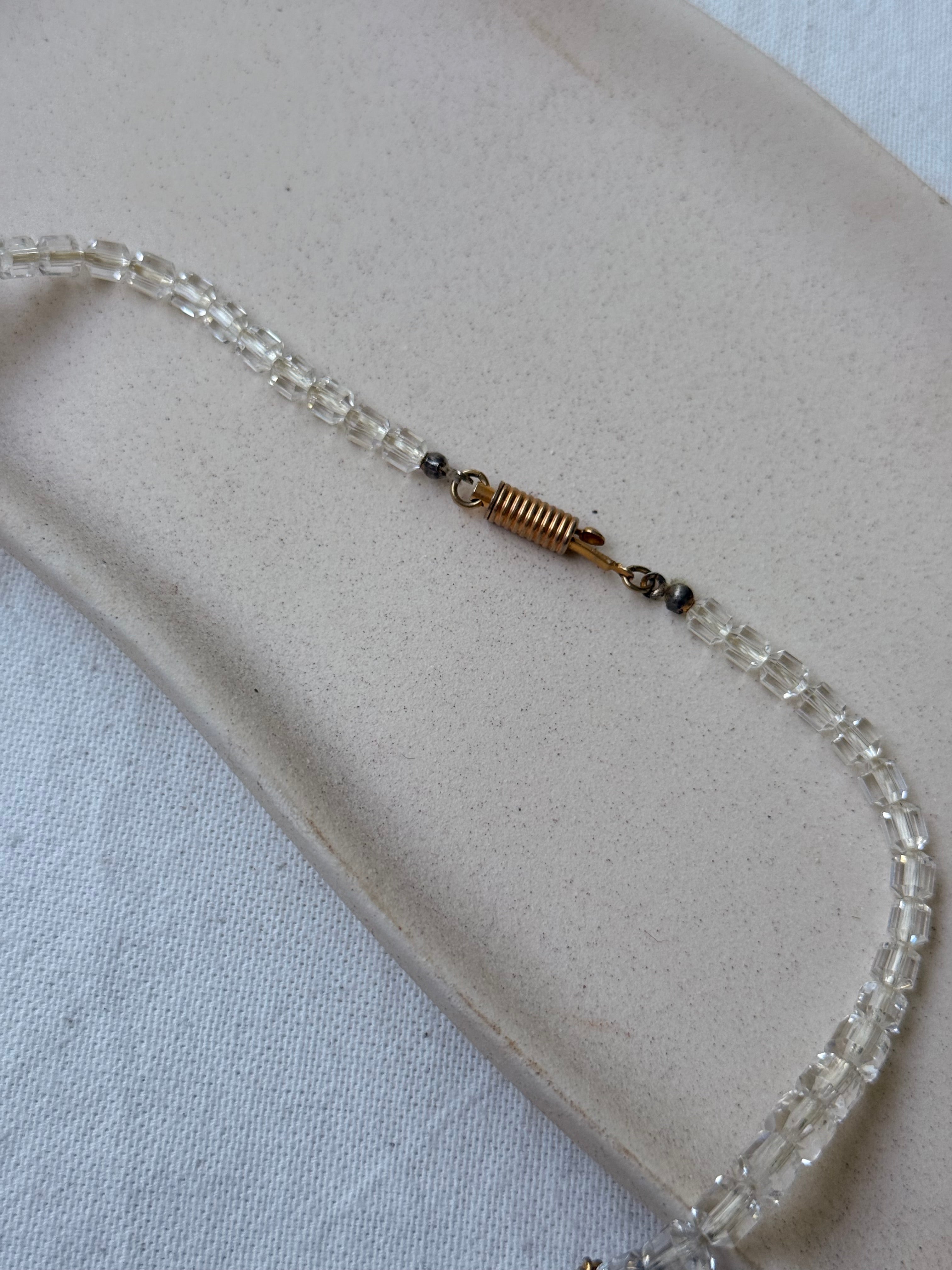 Collier Orena vintage - Perles cristal facettées et pendentif pavé