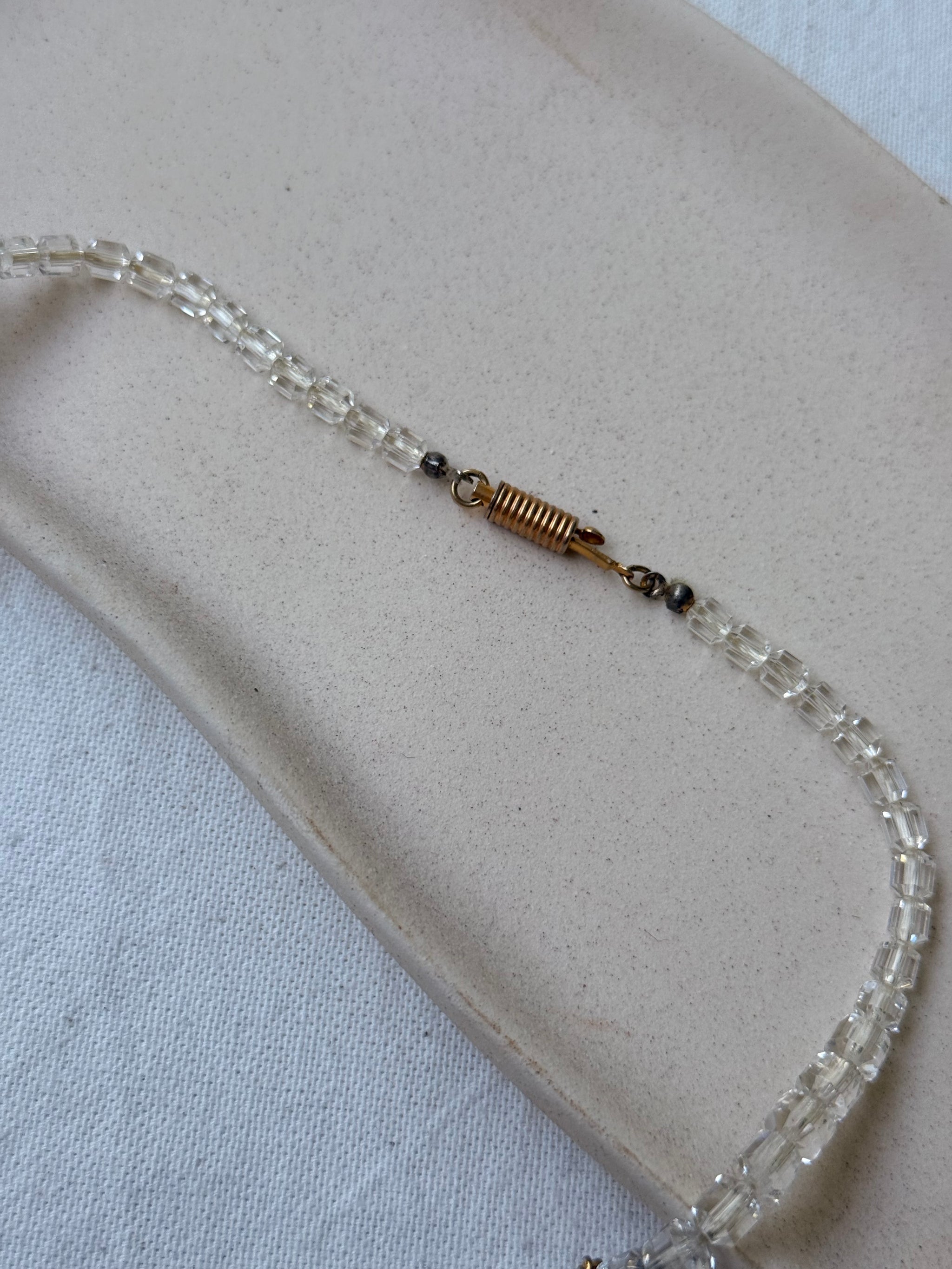 Collier Orena vintage - Perles cristal facettées et pendentif pavé